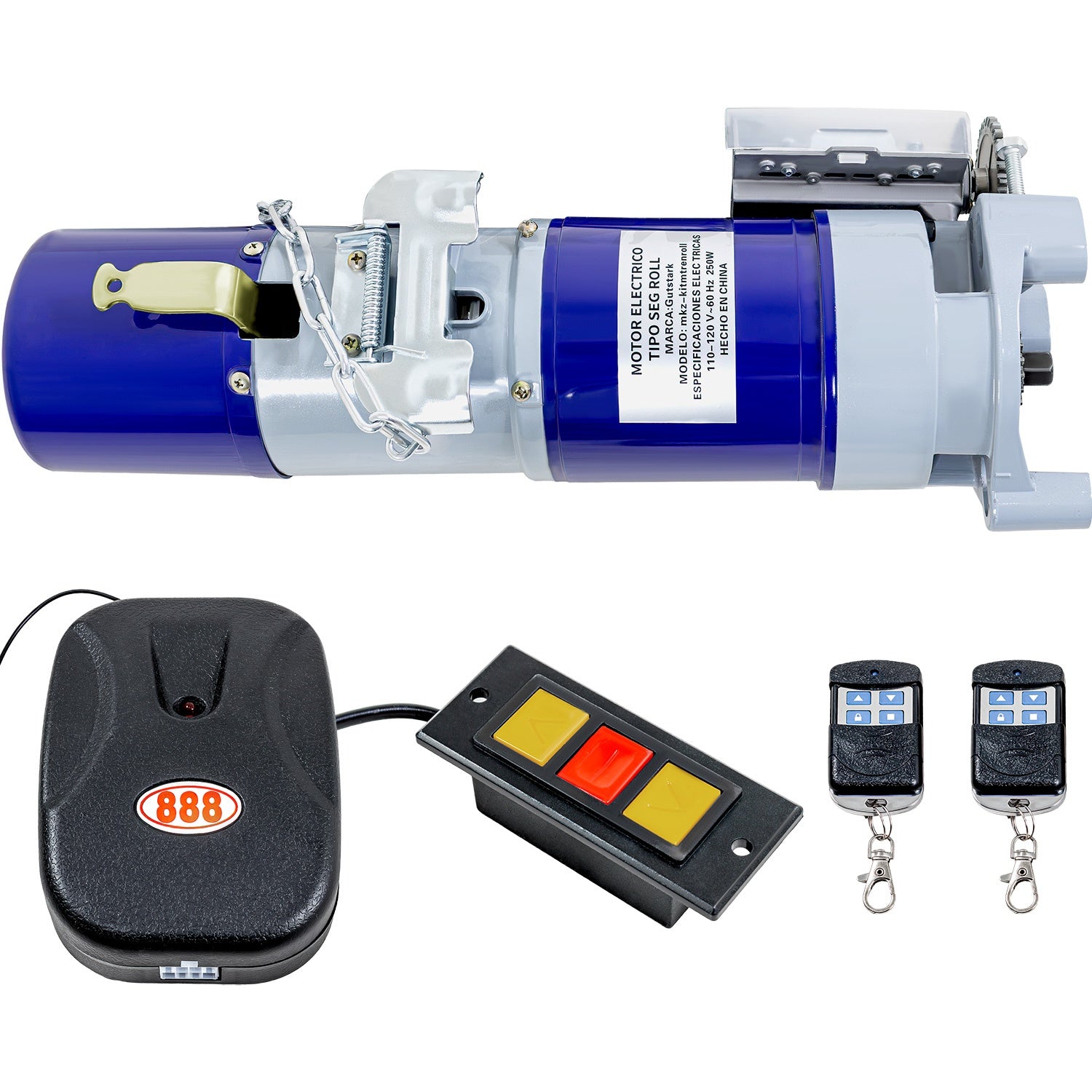 Kit Motor Cortina Roll Enrollable Porton 300kg 2 Controles Frecuencia 60 Hz