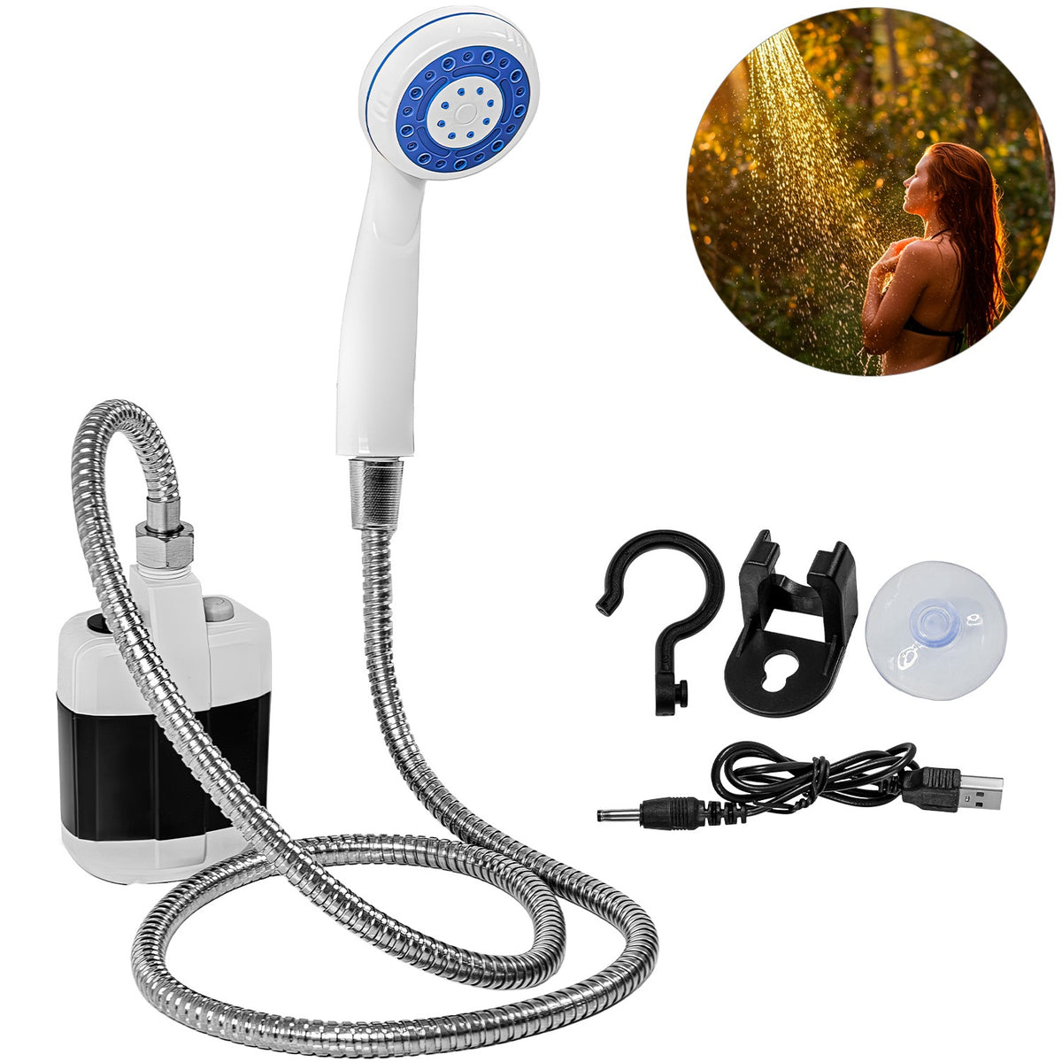 Regadera Portatil Camping Recargable Electrica 25w 3.5l/m Color Blanco Potencia 25 W