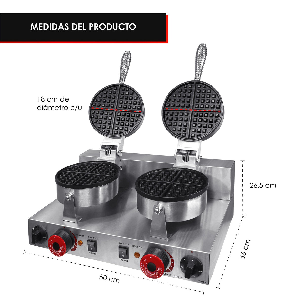 Wafflera Electrica Doble Industrial Antiadherente 2000w 250°