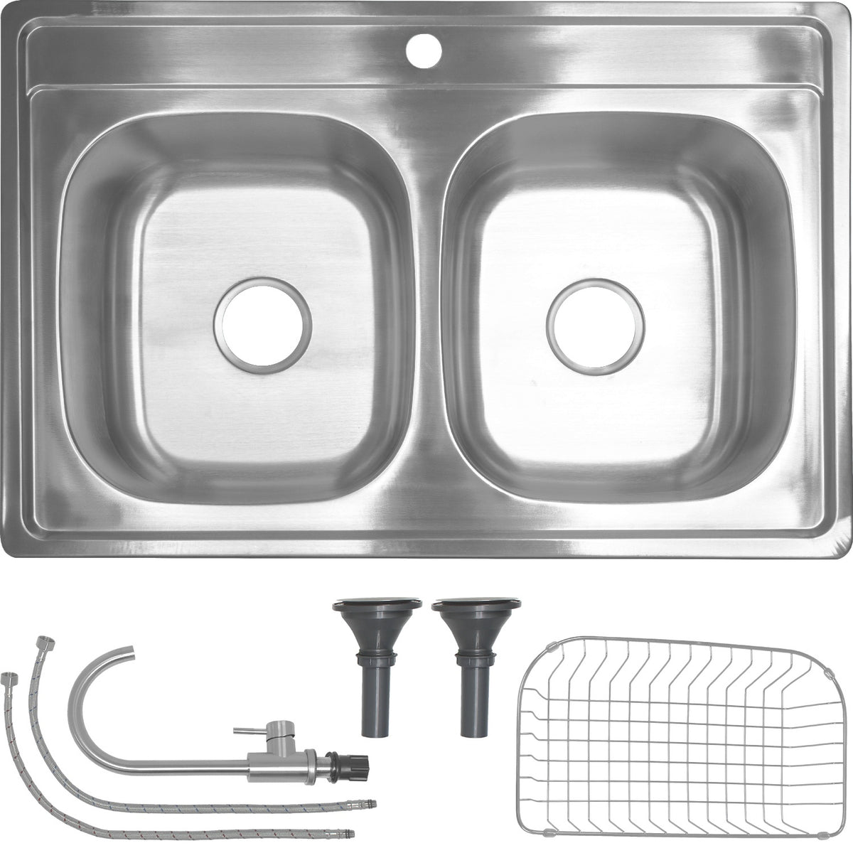 Fregadero Tarja 2 Tinas Cocina Acero Inox + Grifo Mezcladora