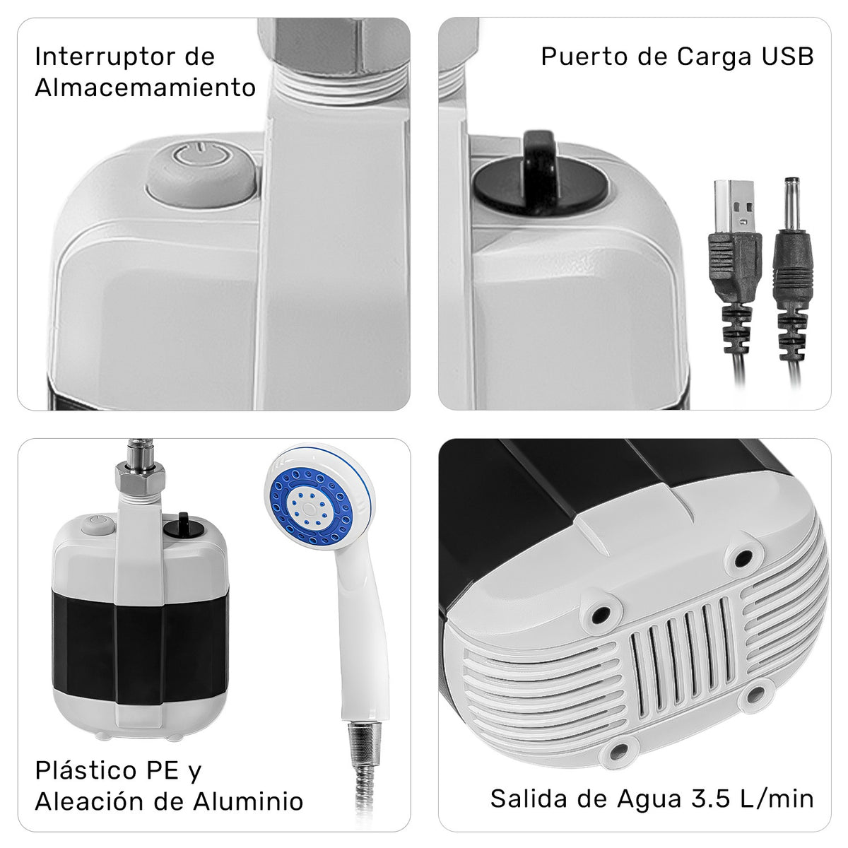 Regadera Portatil Camping Recargable Electrica 25w 3.5l/m Color Blanco Potencia 25 W