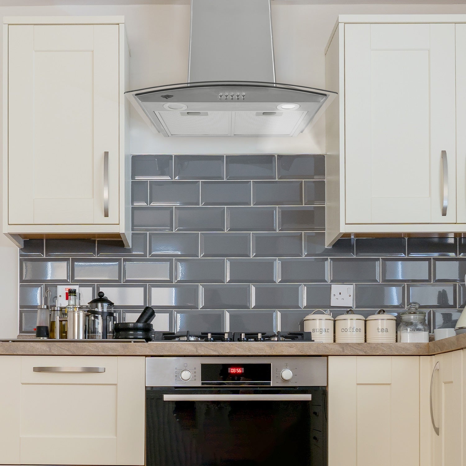 Campana Extractora 600mm Cocina Cristal Templado Acero Inox