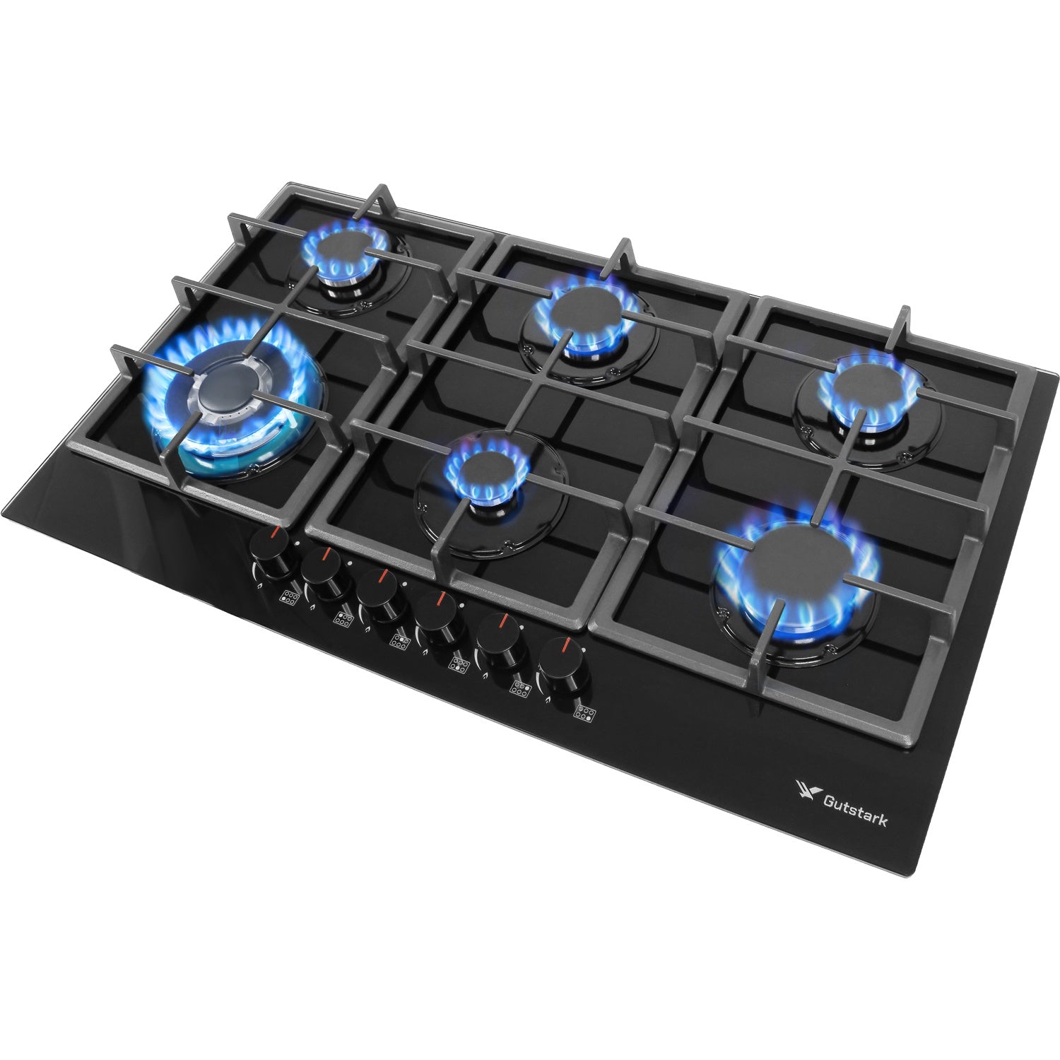 Parrilla a Gas 6 Quemadores Cristal Templado Empotrable Acero Inoxidable