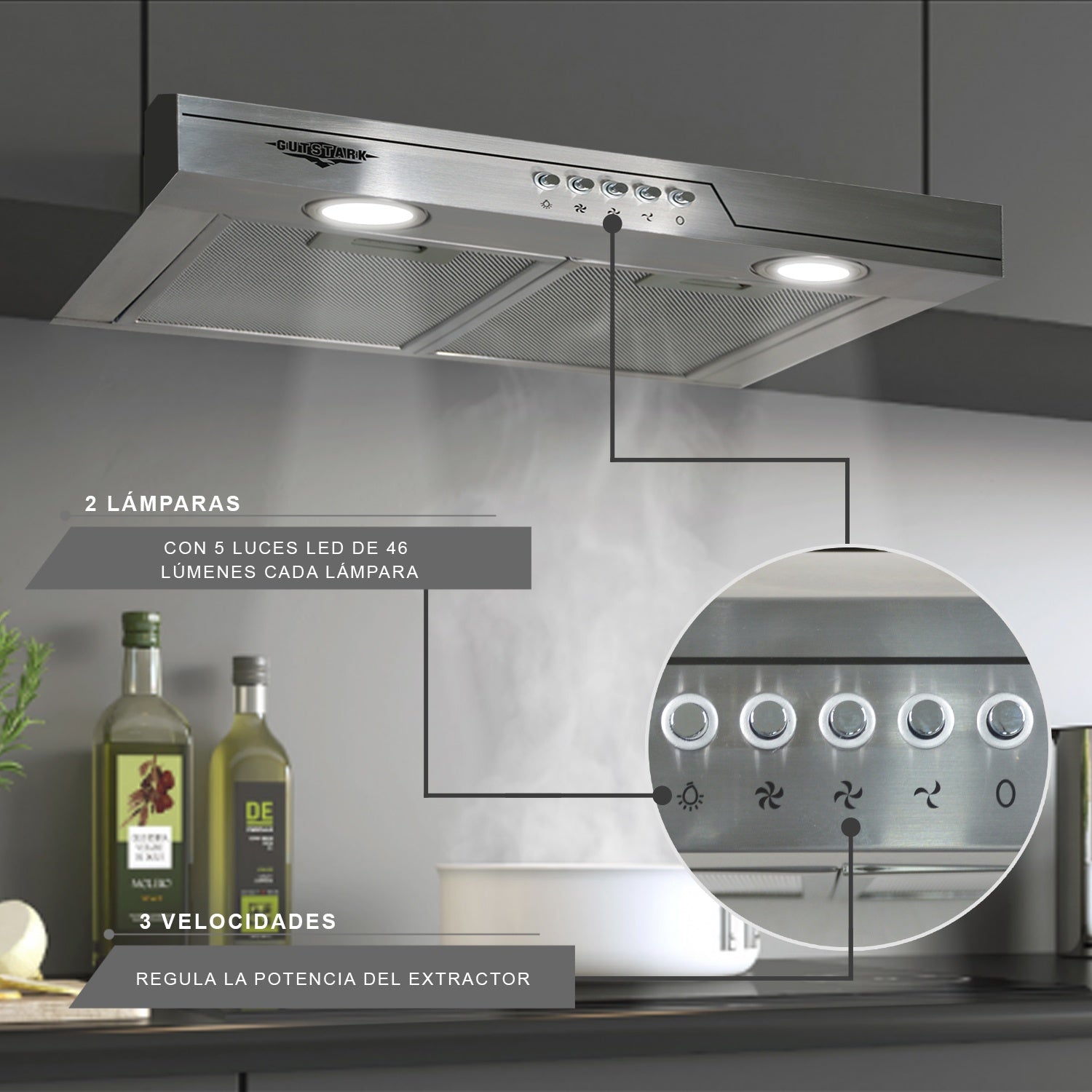 Campana Extractora Cocina Purificadora Acero 50x44.5x12cm