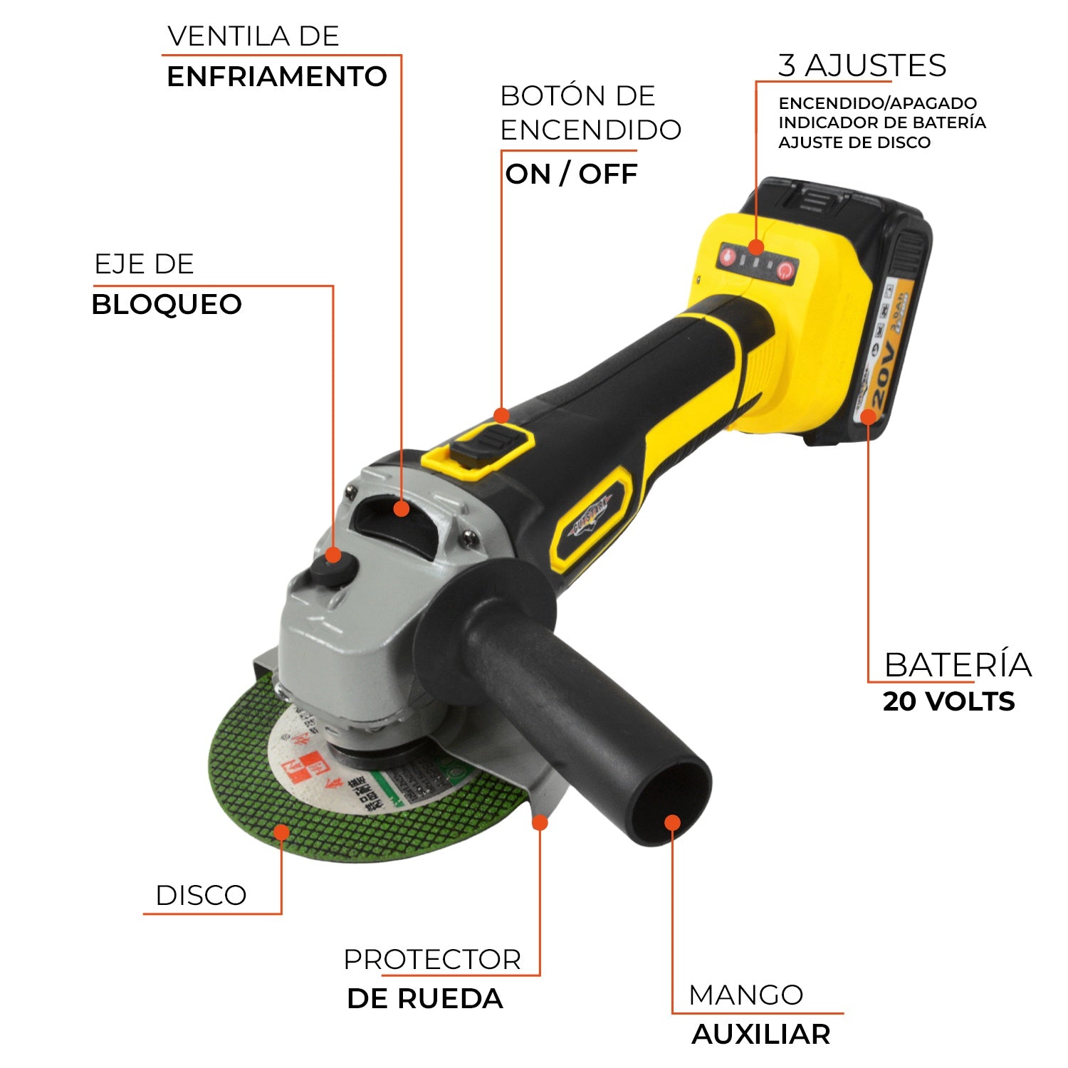 Esmeriladora Angular Inalámbrica 3ah Sin Escobillas 9000rpm