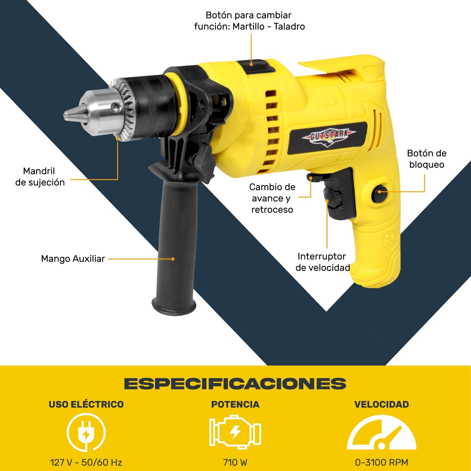 Taladro Rotomartillo 1/2 710w 3000rpm Kit Herramientas 32pz