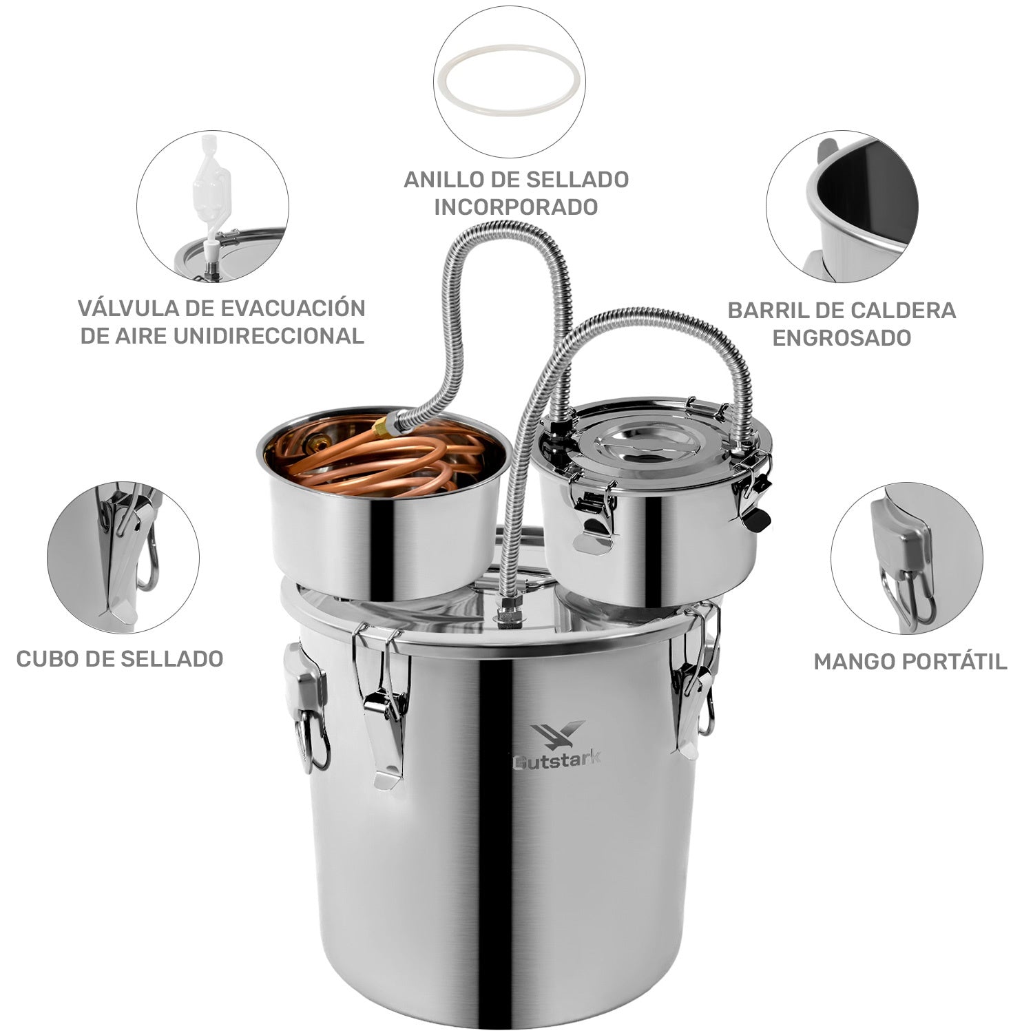 Destilador Agua Alcohol 8gal Acero Inoxidable Termometro 30l