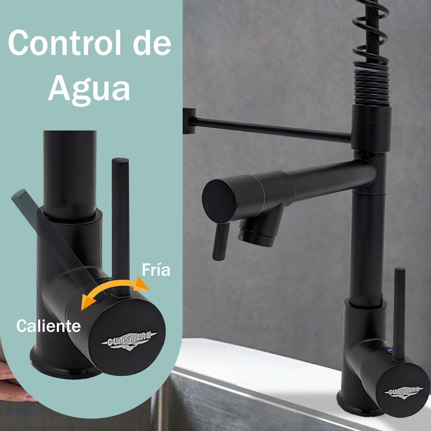 Grifo para Fregadero de Cocina Monomando con Rociador Extraible Color Negro Mate