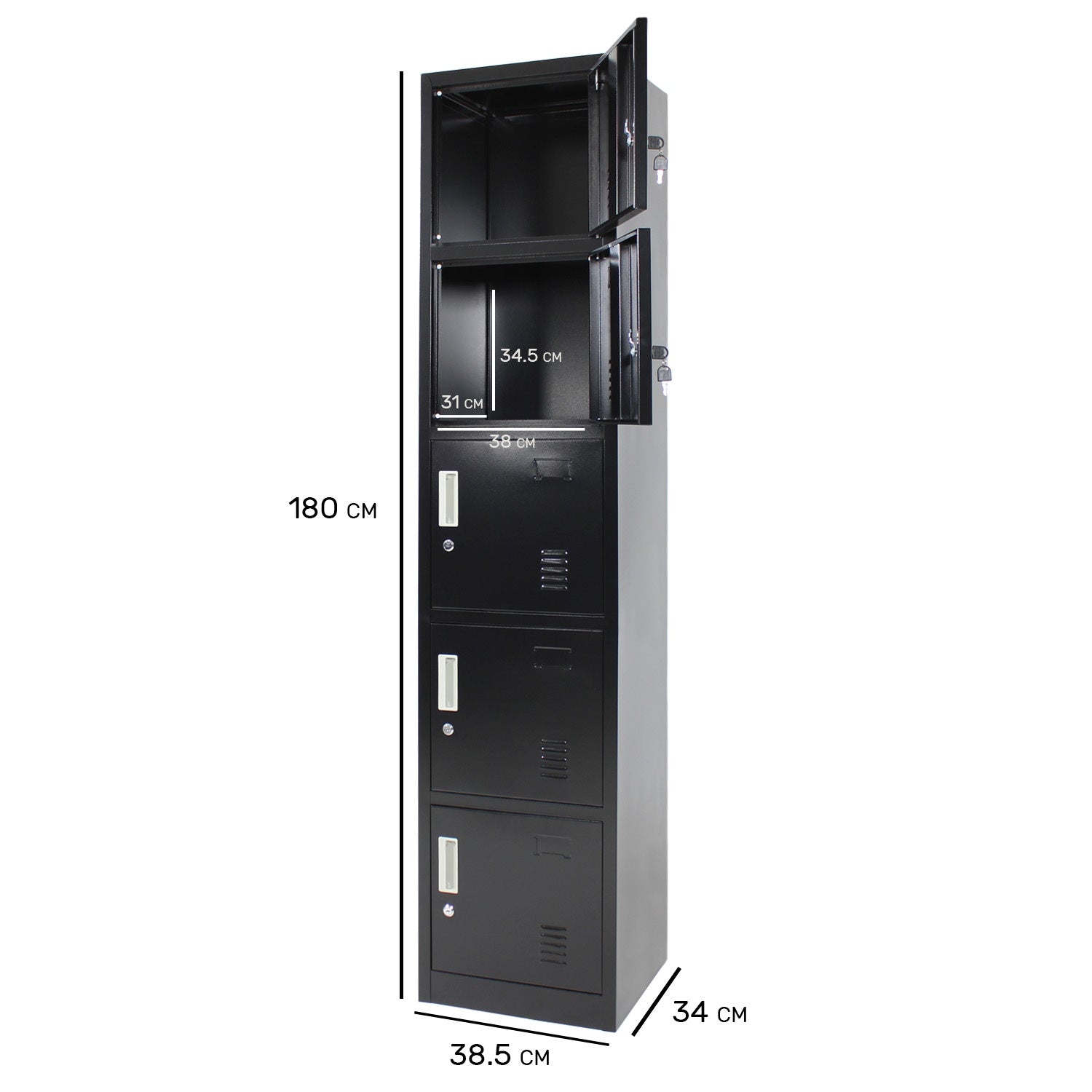 Locker Negro Metalico 5 Puertas Casilleros Oficina Cerradura