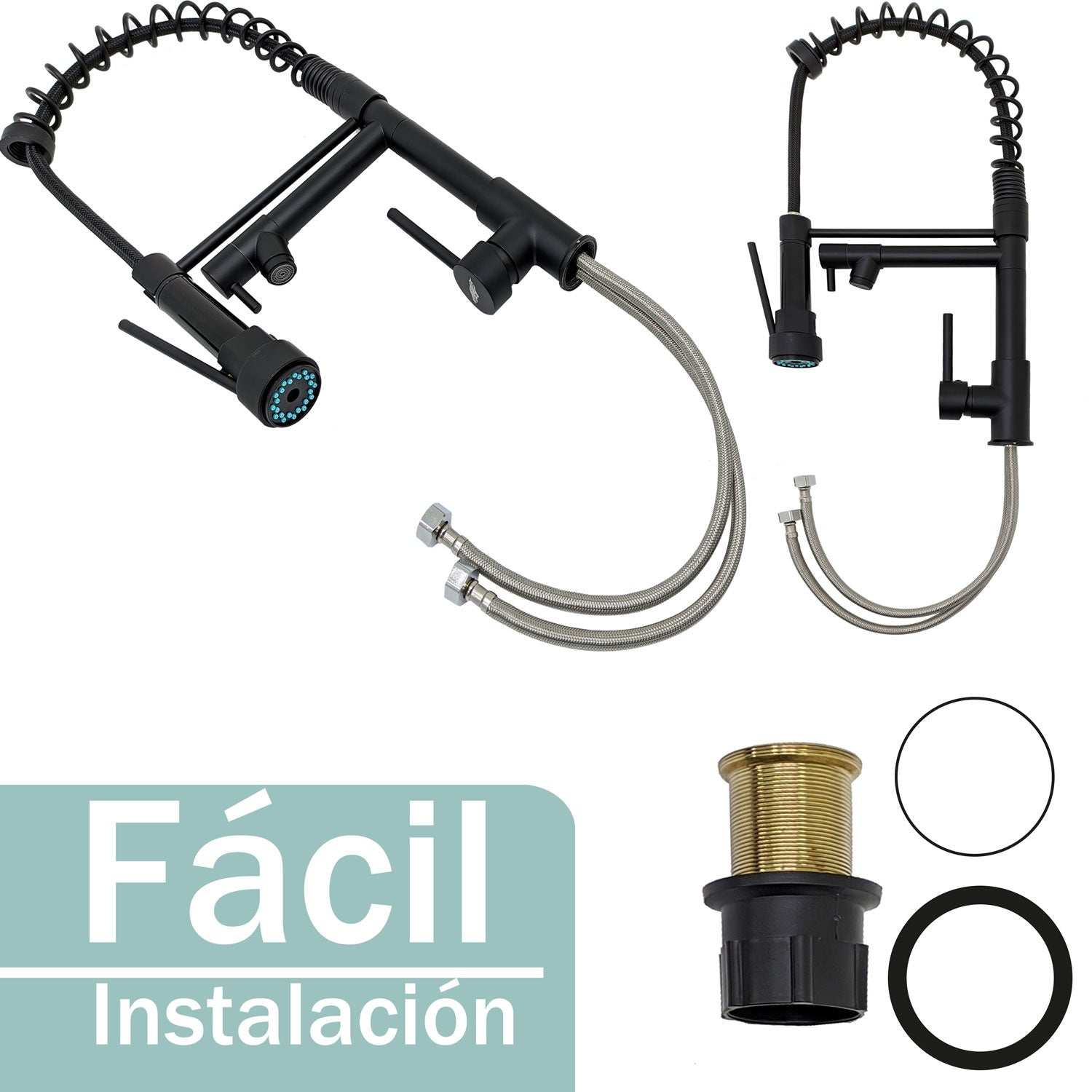 Grifo para Fregadero de Cocina Monomando con Rociador Extraible Color Negro Mate