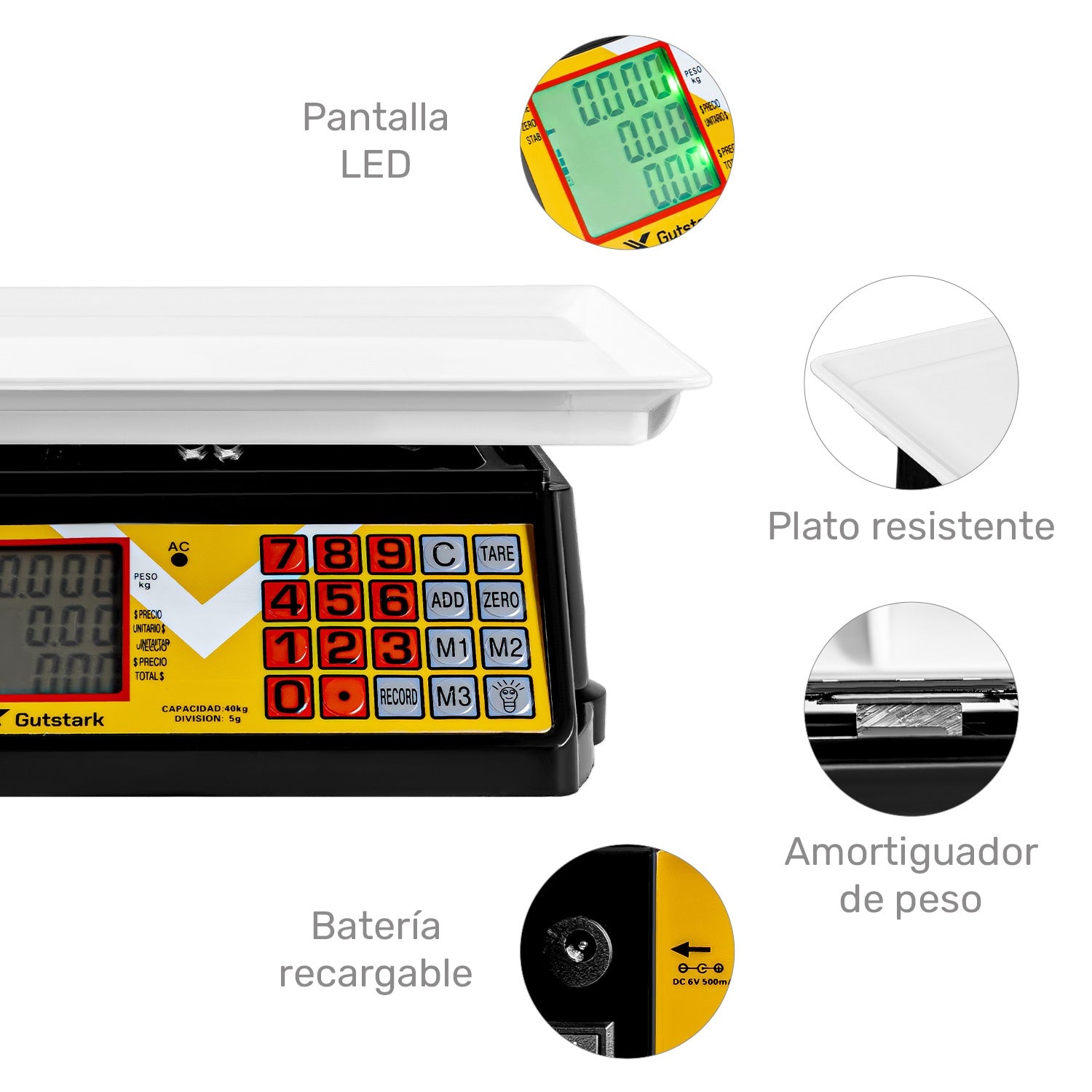 Bascula Comercial Digital 40 Kg Portatil Bateria 30x27x13cm