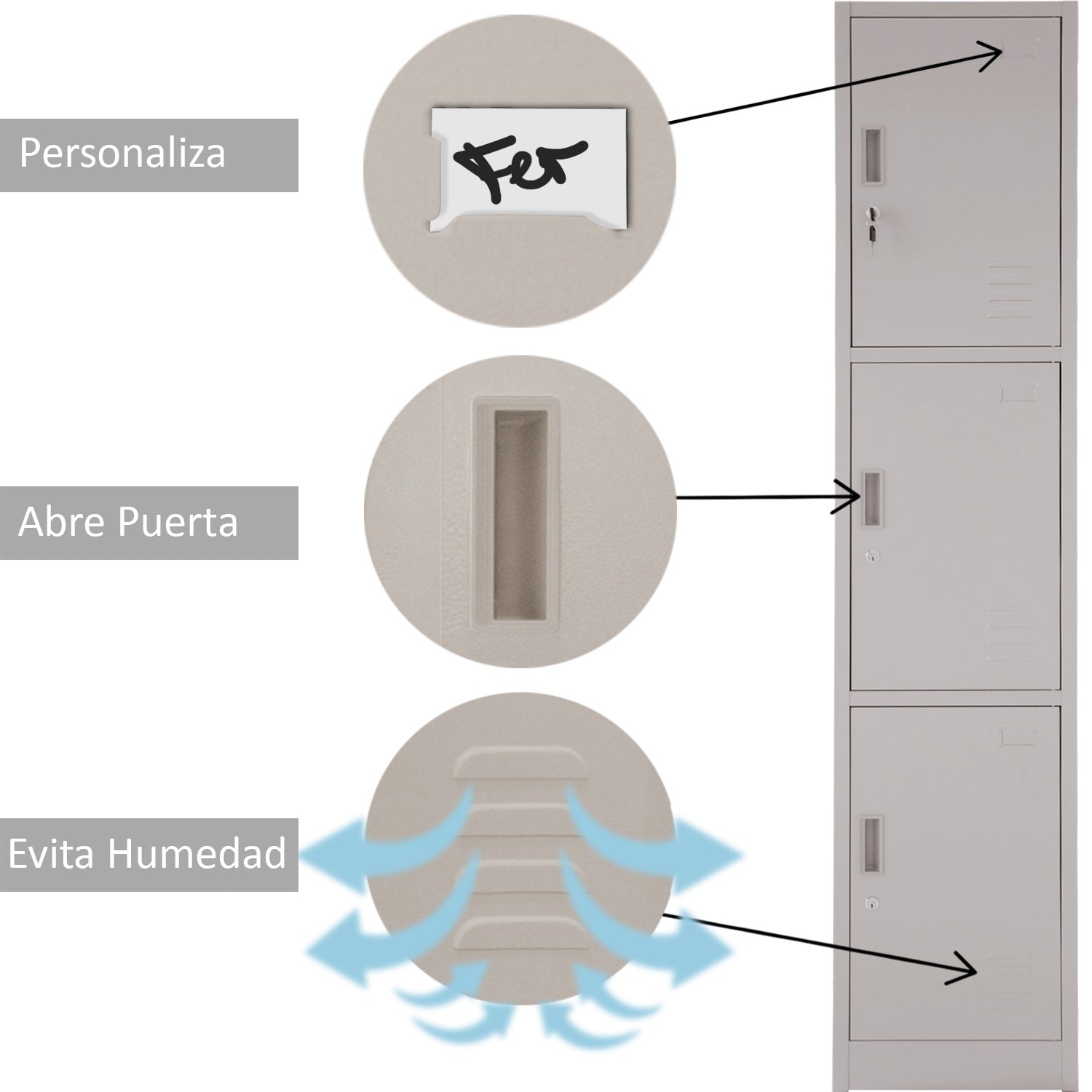 Locker Metalico 3 Puertas Casilleros Oficina Chapa 9x34x180