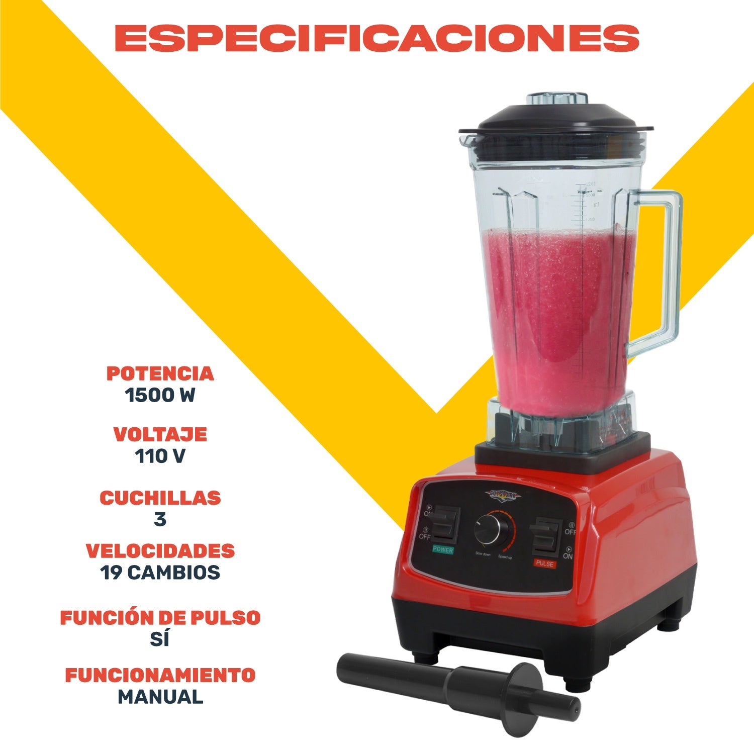 Licuadora Profesional 1500w 2.2l Blender Industrial 6 Aspas