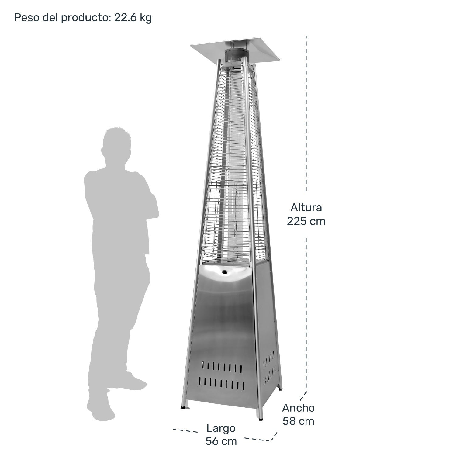 Calefactor Exterior Piramide Calenton Gas Lp Acero Inox 2.2m Color Plata