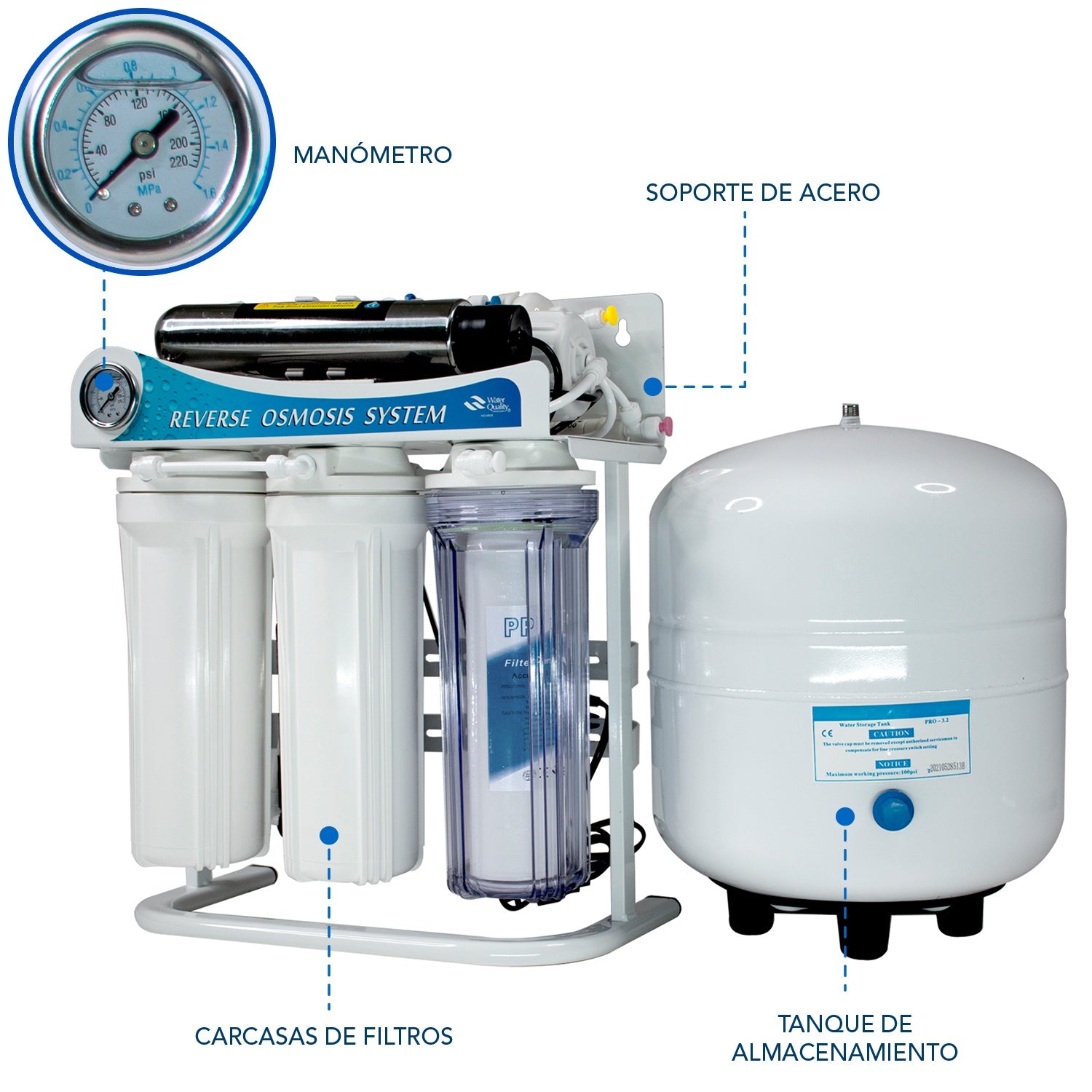Equipo Purificador Osmosis Inversa 6 Etapas 75gpd Lampara Uv