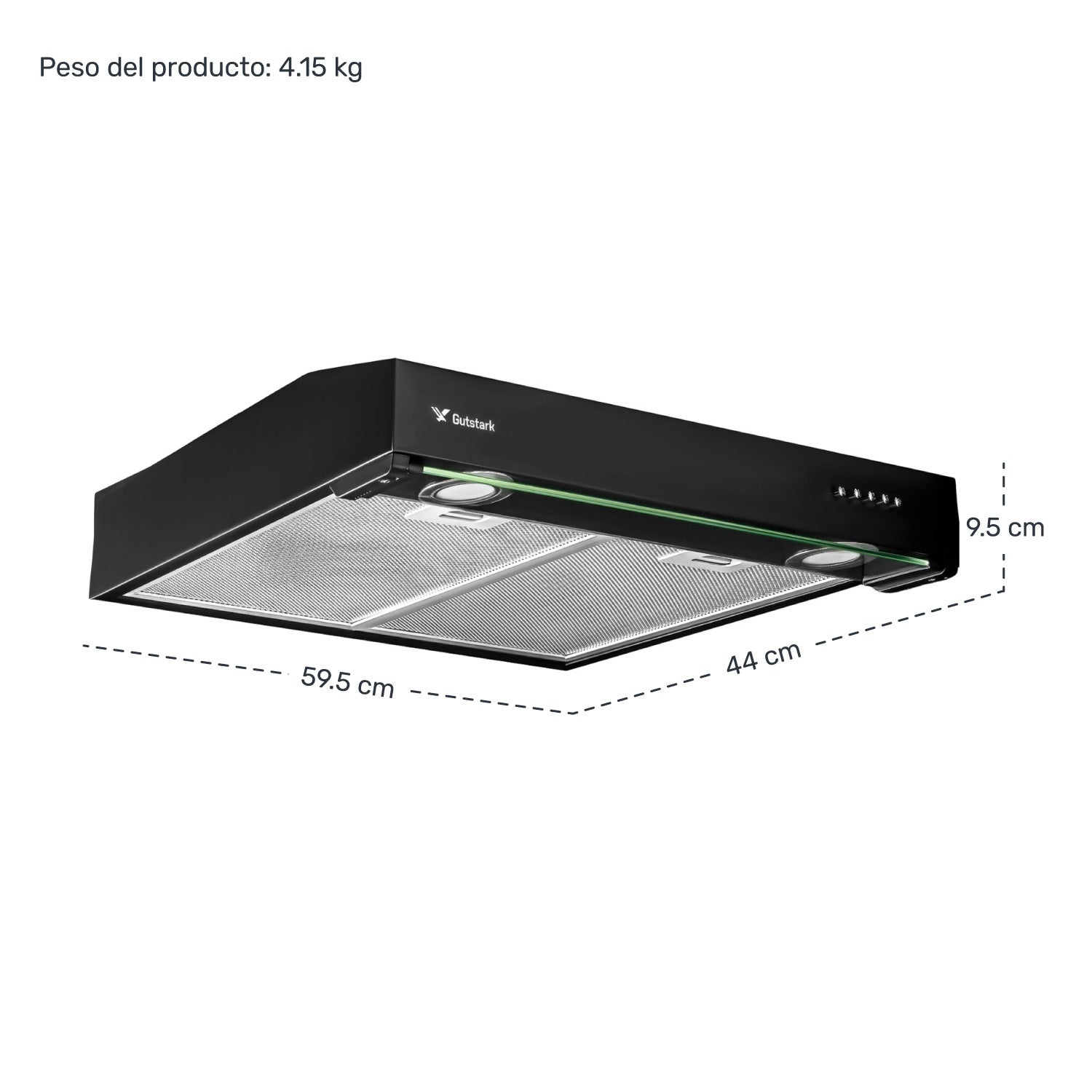 Campana Extractora Negra Cocina 60 Cm Gabinete Acero Inox