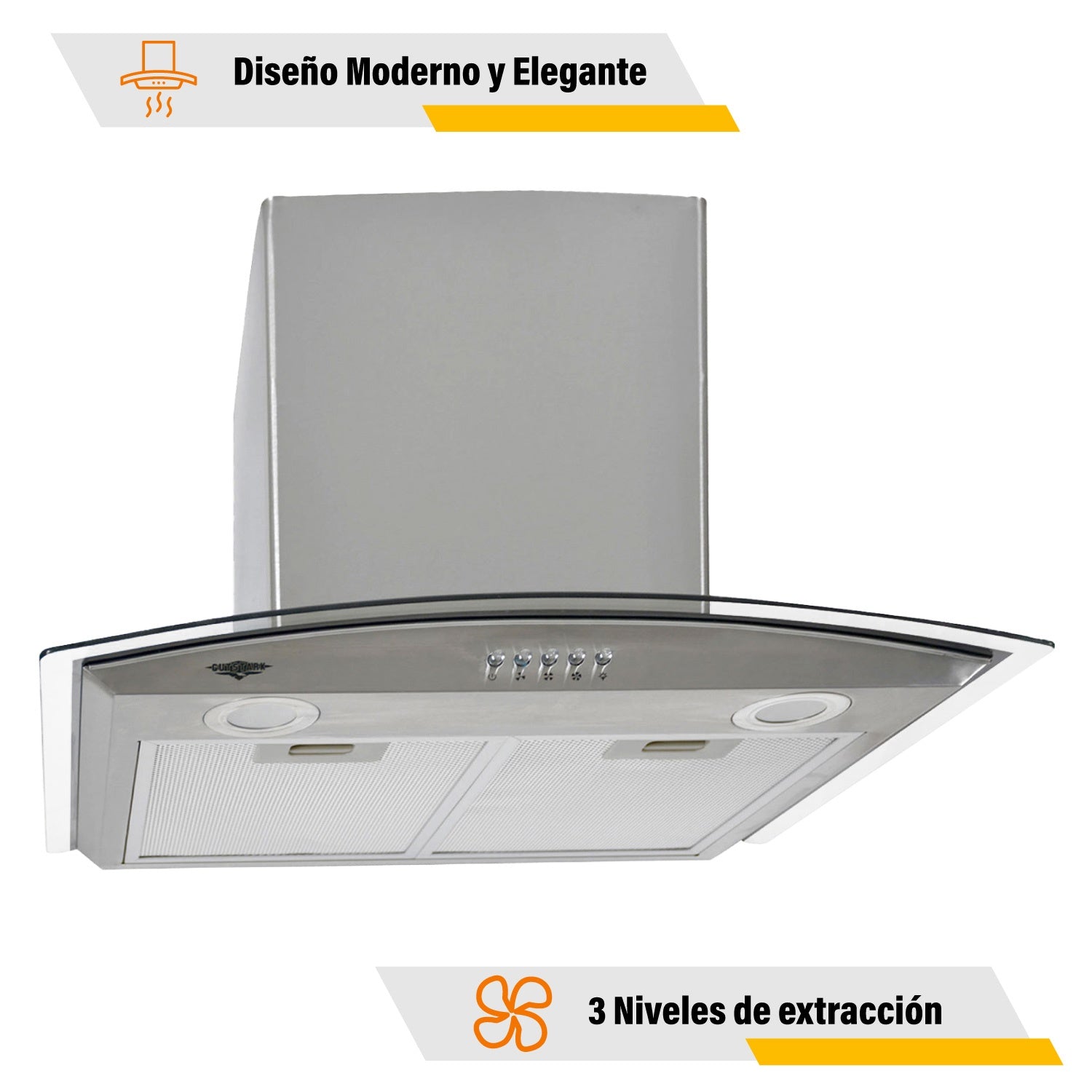 Campana Extractora 600mm Cocina Cristal Templado Acero Inox