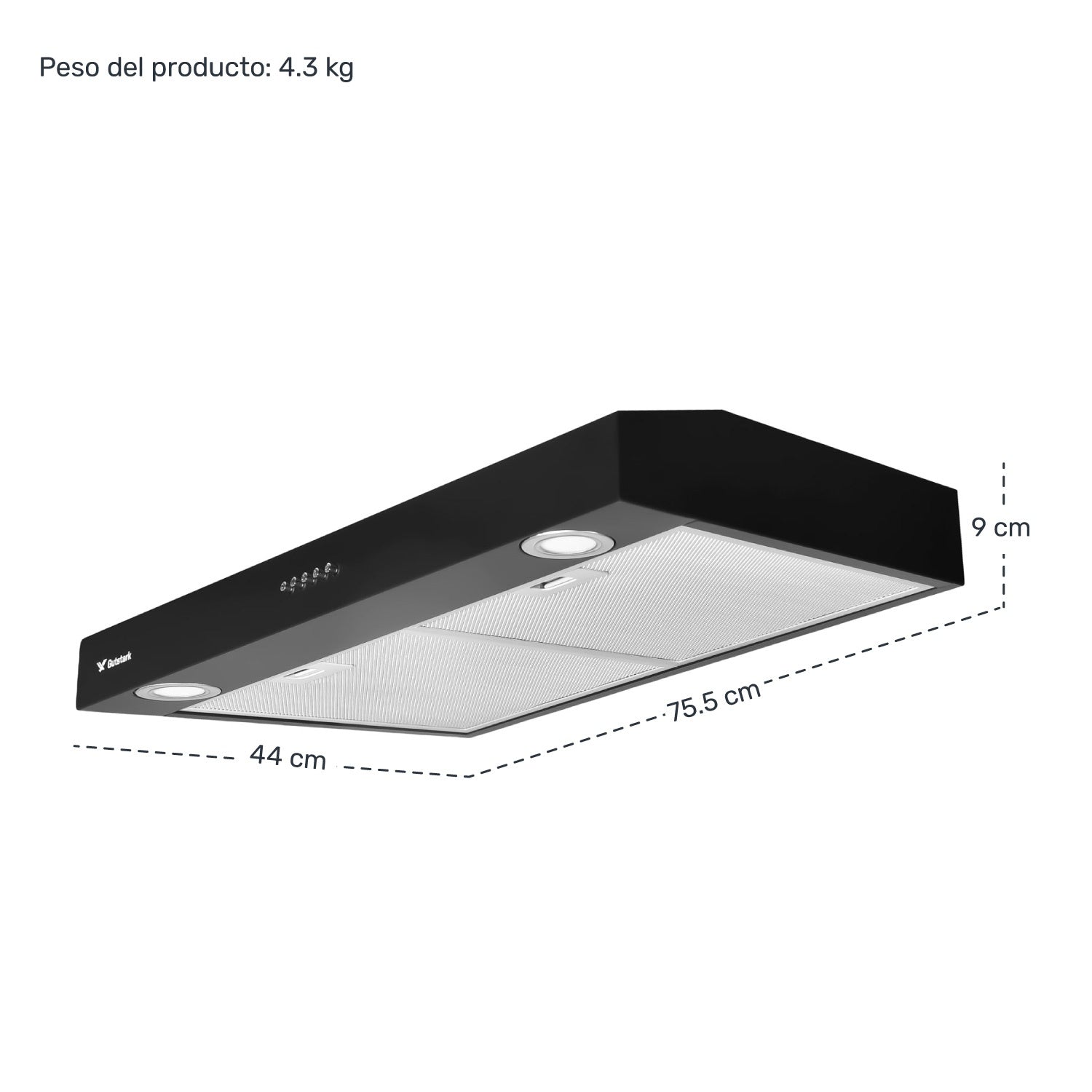 Campana Extractora Negra Cocina 76 Cm Gabinete Acero Inox