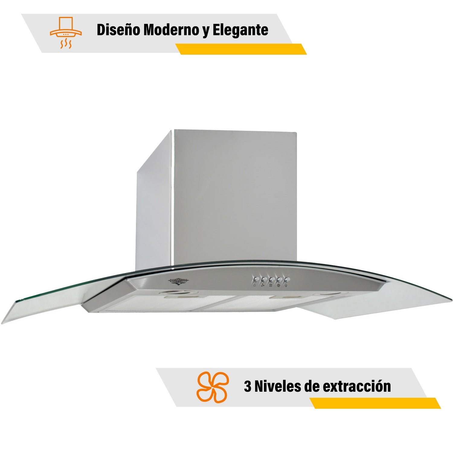 Campana Extractora Cocina 900mm Cristal Templado Acero Inox