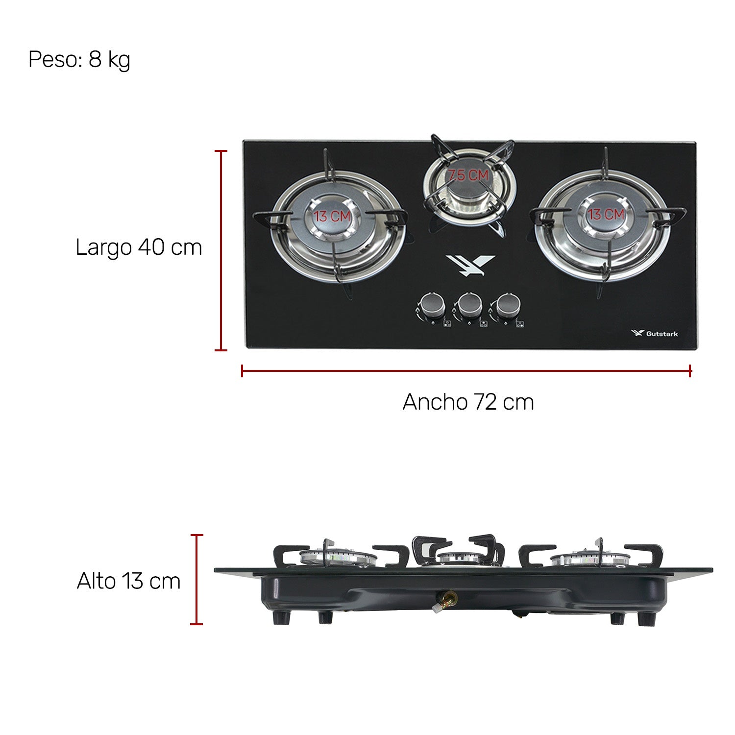 Parrilla A Gas Lp Y Natural 3 Quemadores 40 X 72 X 13 Cm