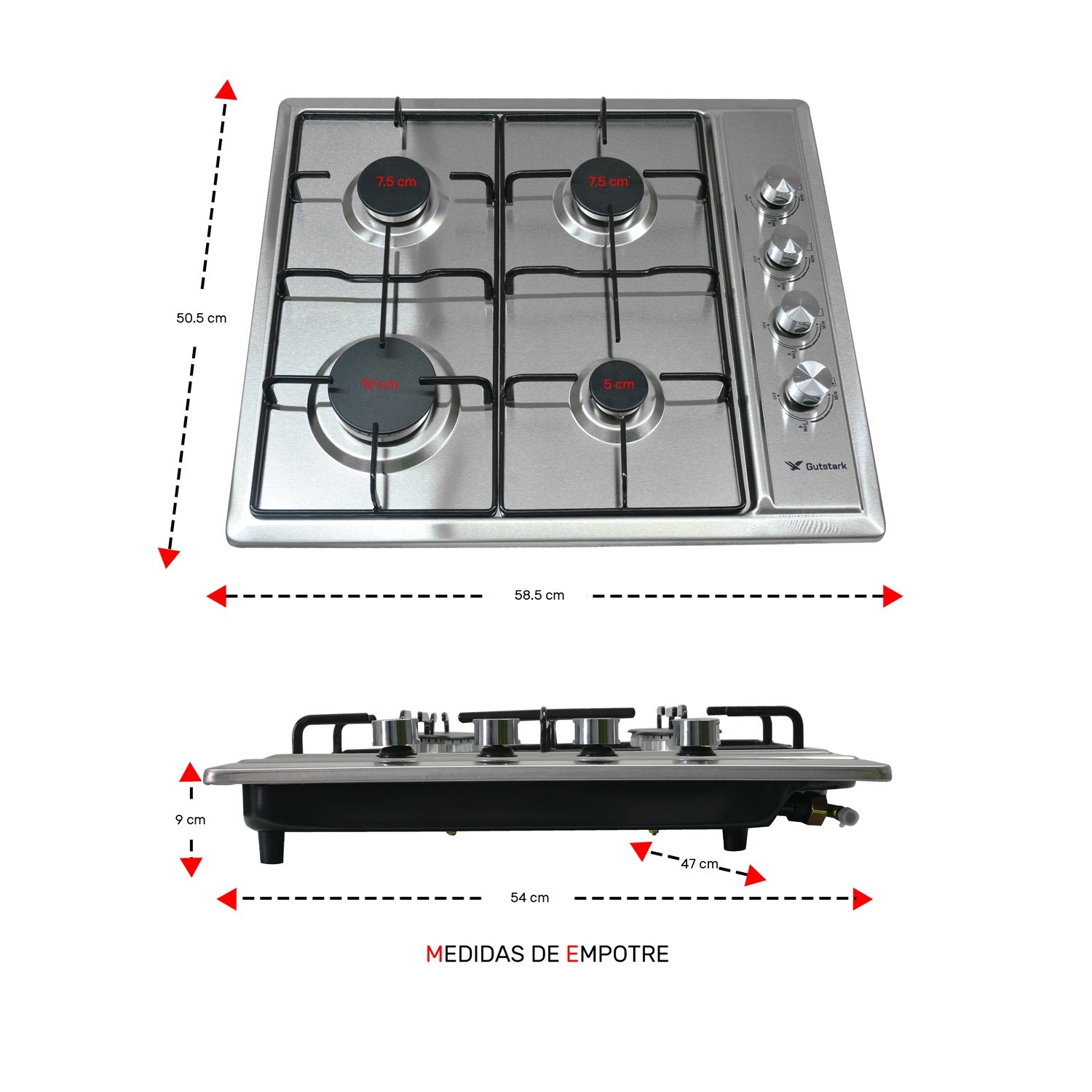 Parrilla A Gas Lp Y Natural 4 Quemadores 58.5 X 50.5 X 9 Cm