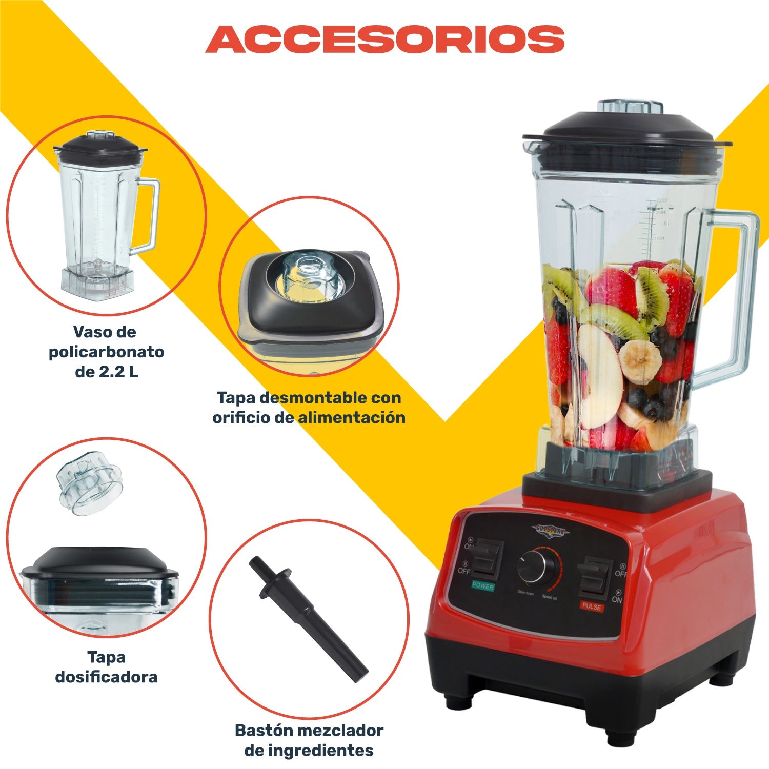 Licuadora Profesional 1500w 2.2l Blender Industrial 6 Aspas
