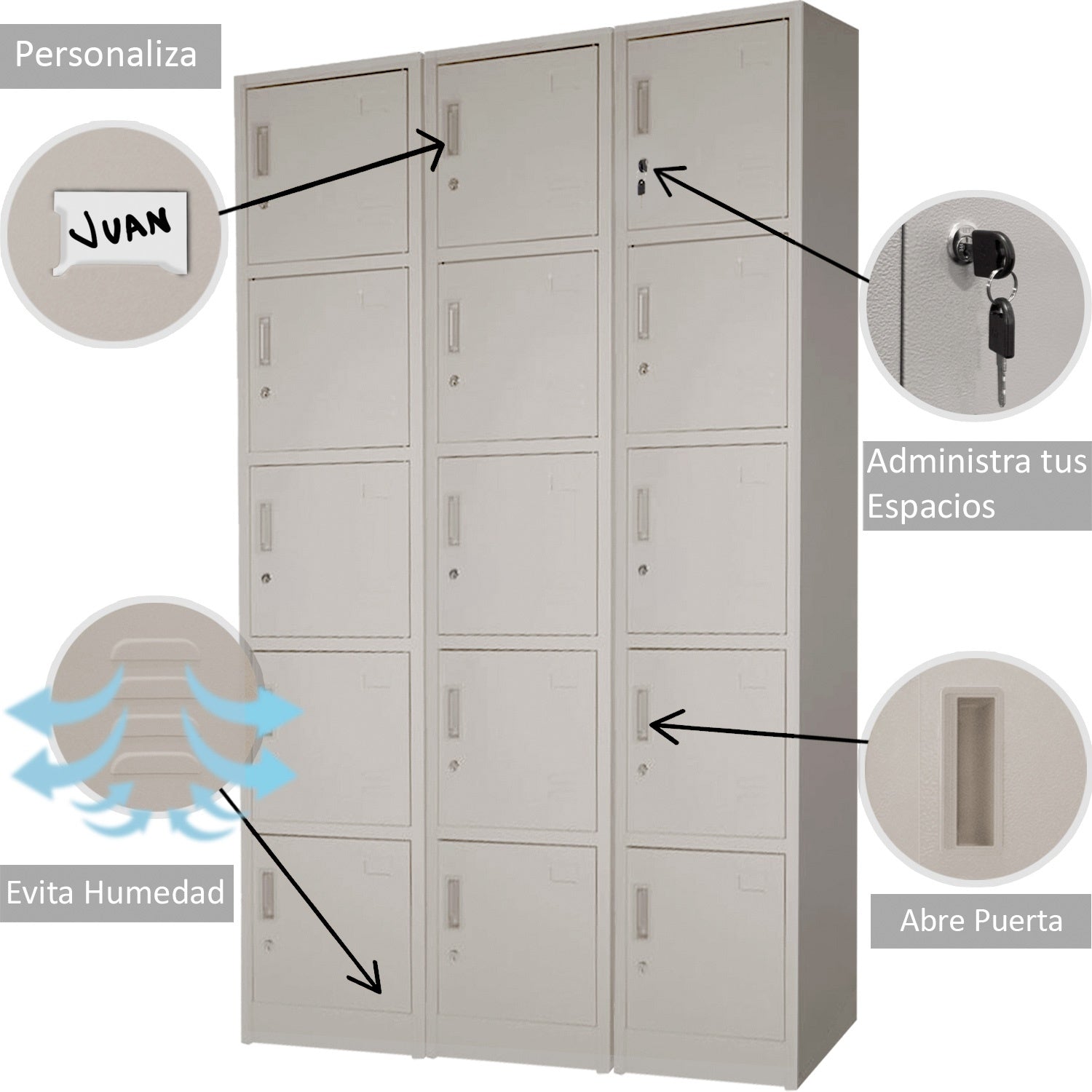 Locker Metalico 1 A 5 Puertas Casillero Chapa 38.5x34x180cm