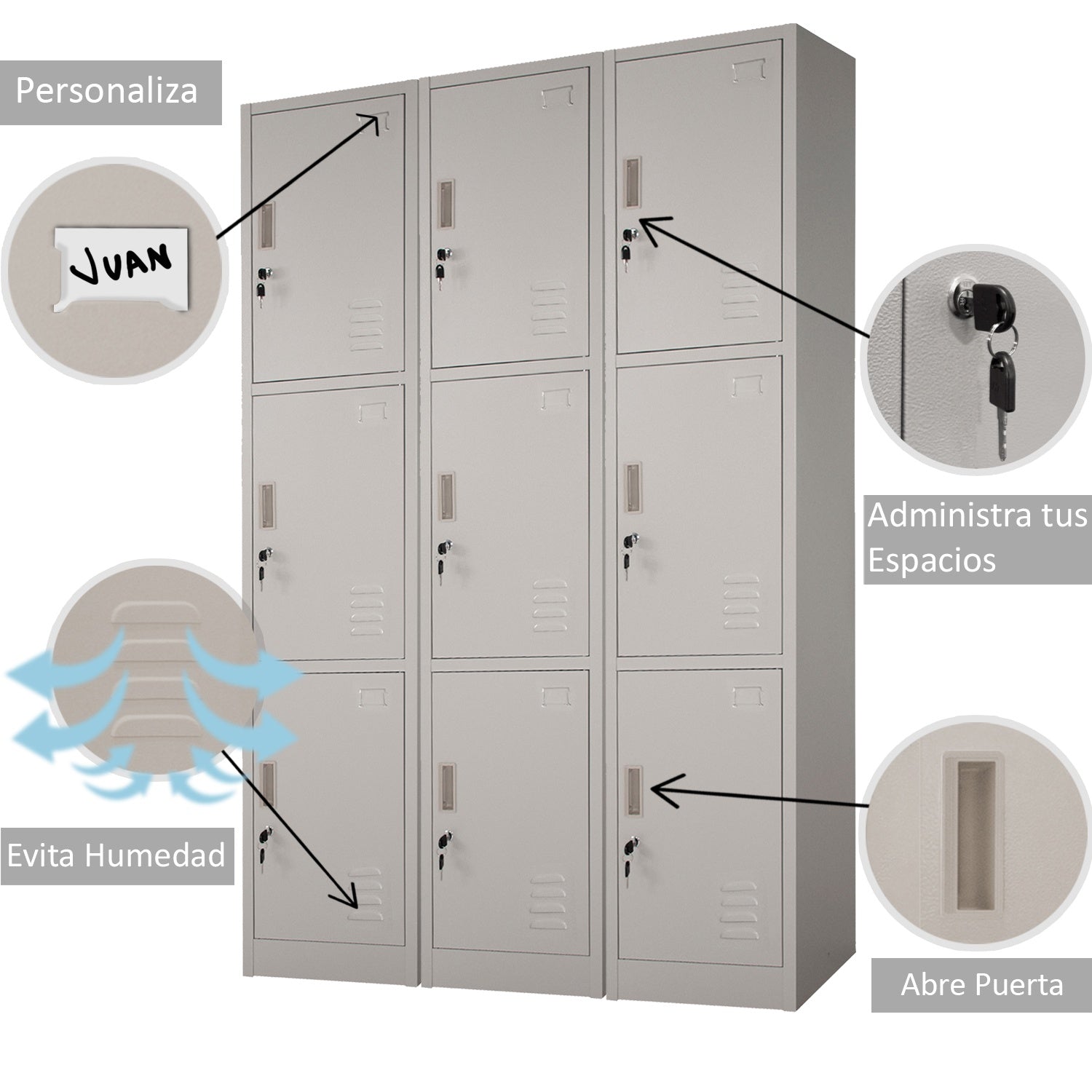 Locker Metalico 3 Puertas Casilleros Oficina Chapa 9x34x180