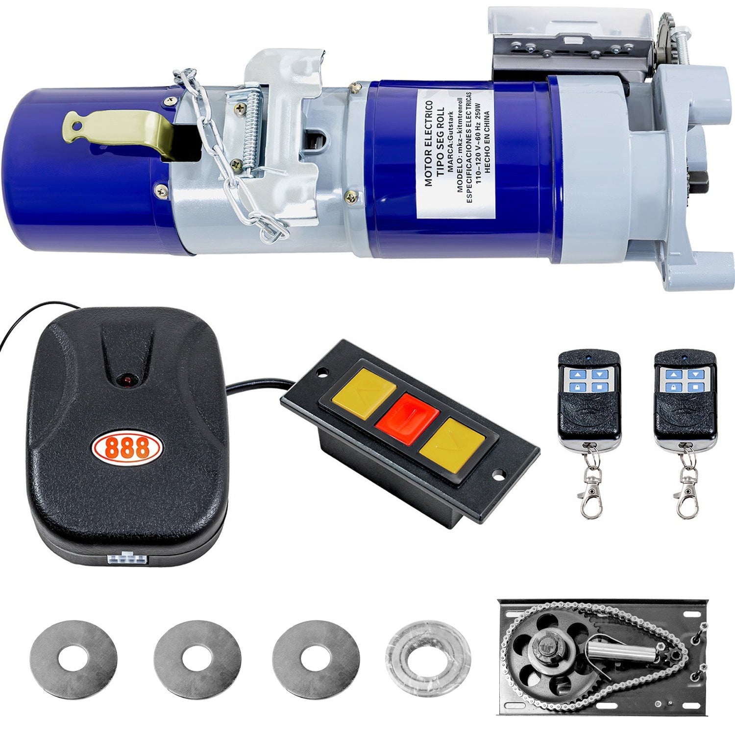 Kit Motor Cortina Roll Enrollable Porton 300kg 2 Controles Frecuencia 60 Hz