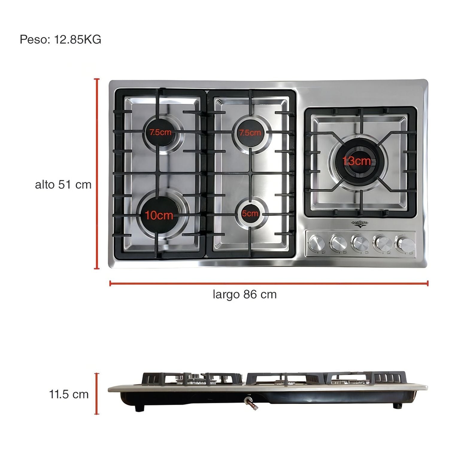 Parrilla de Gas Empotrable Acero Inoxidable 5 Quemadores Premium