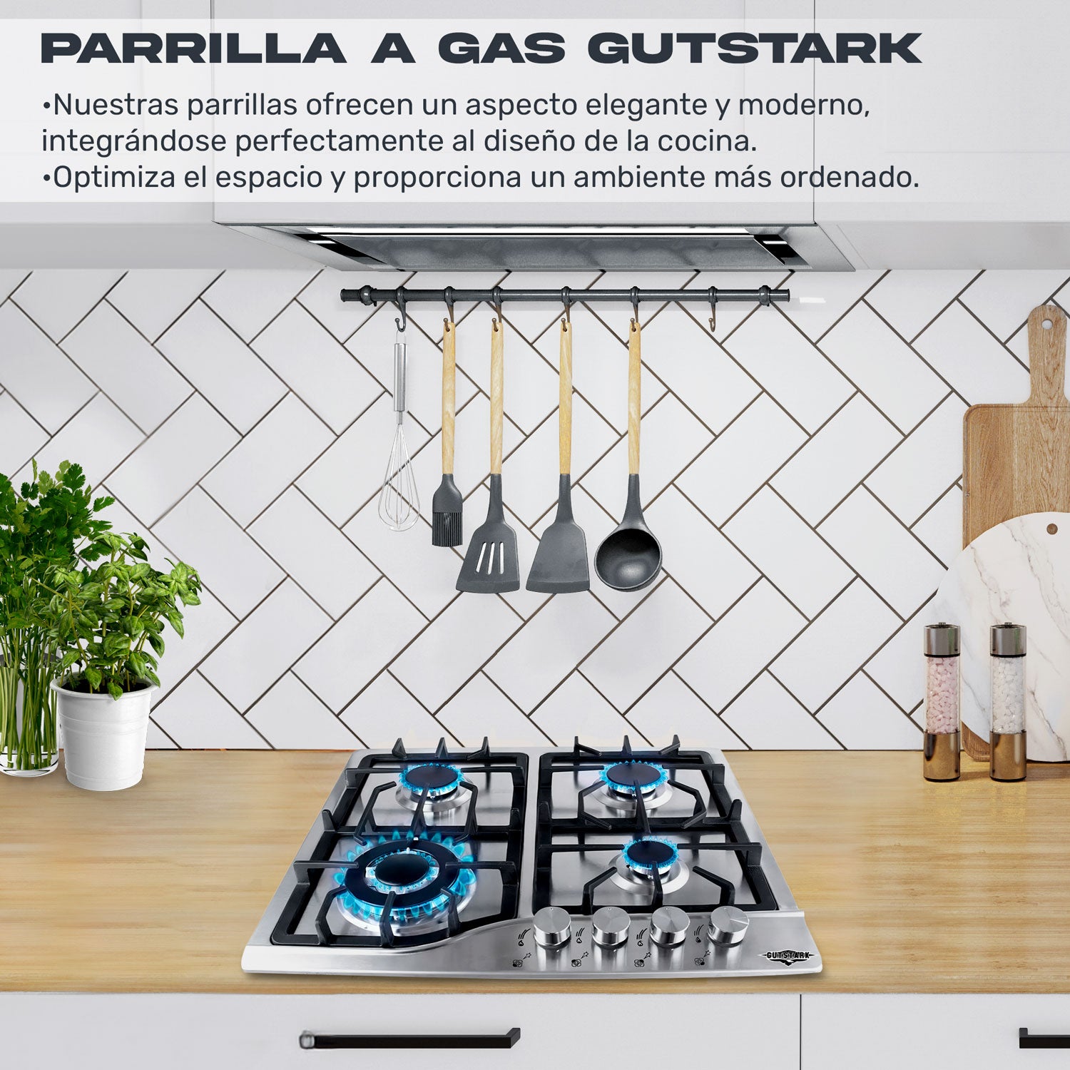 Parrilla de Gas Empotrable 4 Quemadores Acero Inoxidable