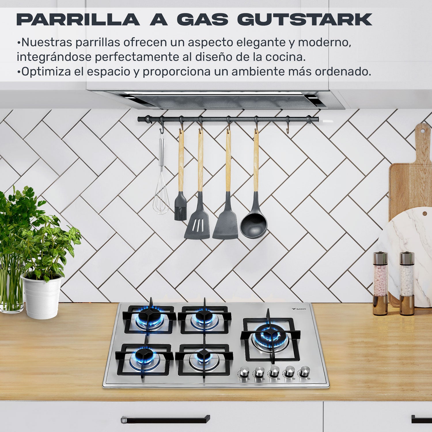Parrilla A Gas 5 Quemadores Acero Inoxidable Empotrable