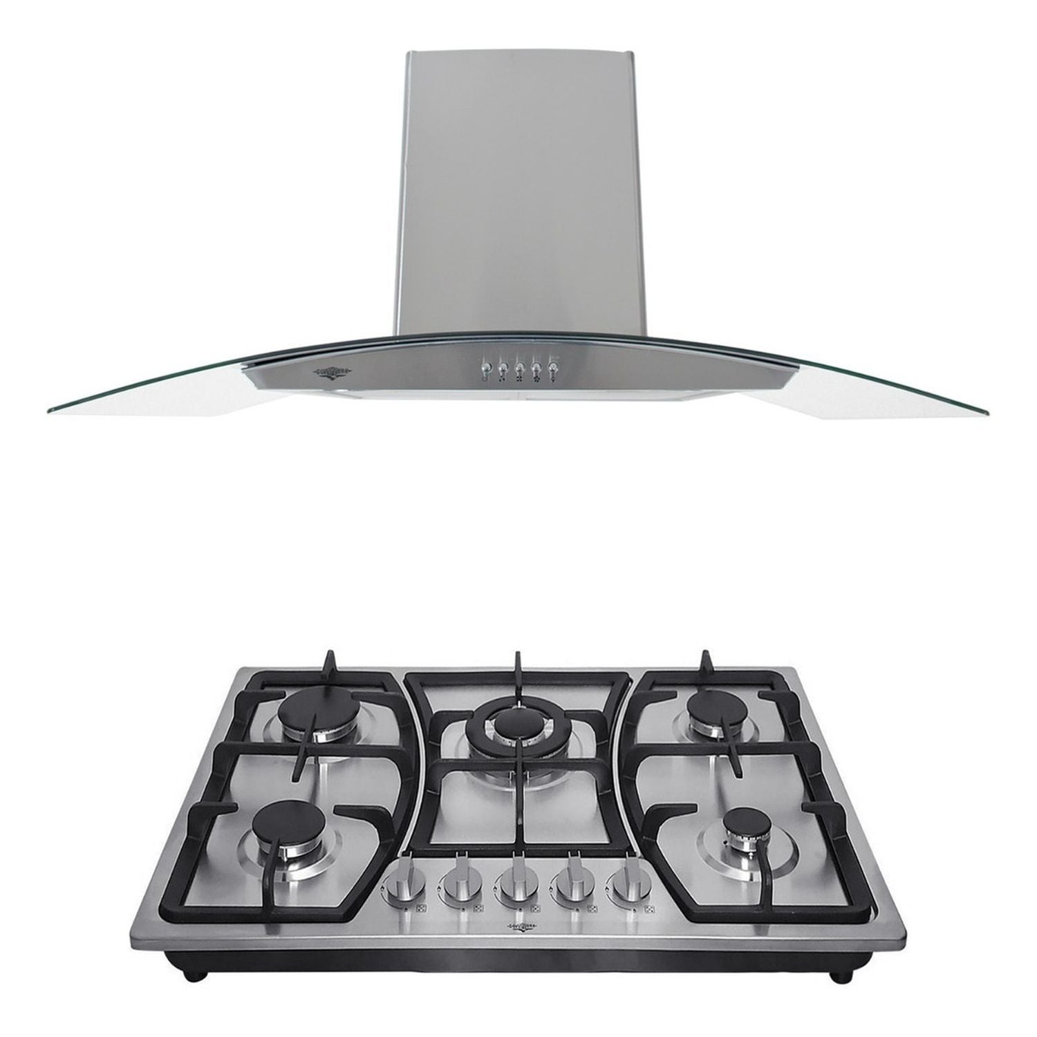 Combo Campana Cristal 90cm + Parrilla Inox Gas 5 Quemadores
