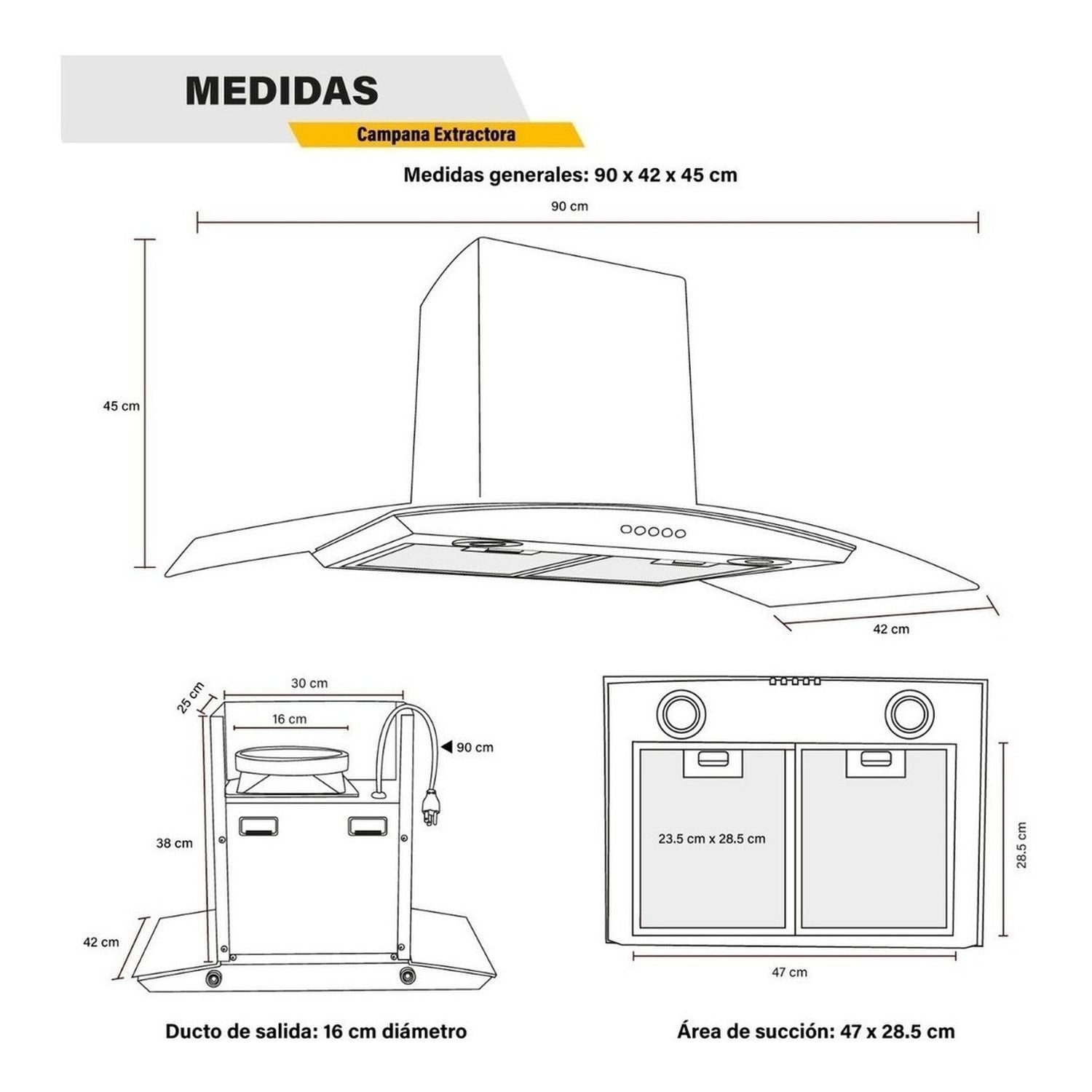 Combo Campana Cristal 90cm + Parrilla Inox Gas 5 Quemadores