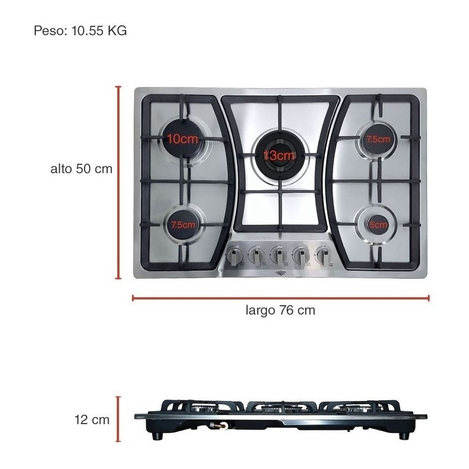 Combo Campana Cristal 90cm + Parrilla Inox Gas 5 Quemadores