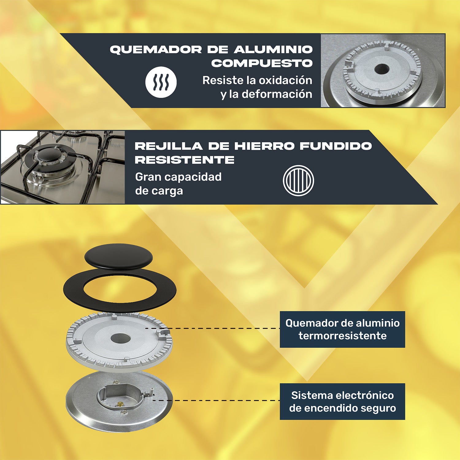 Parrilla de Gas Empotrable 5 Quemadores Acero Inoxidable