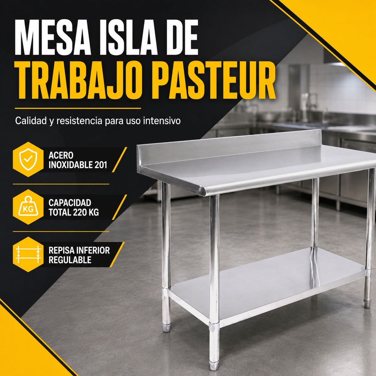 Mesa Isla Trabajo Acero Inoxidable Pasteur 110x60x105