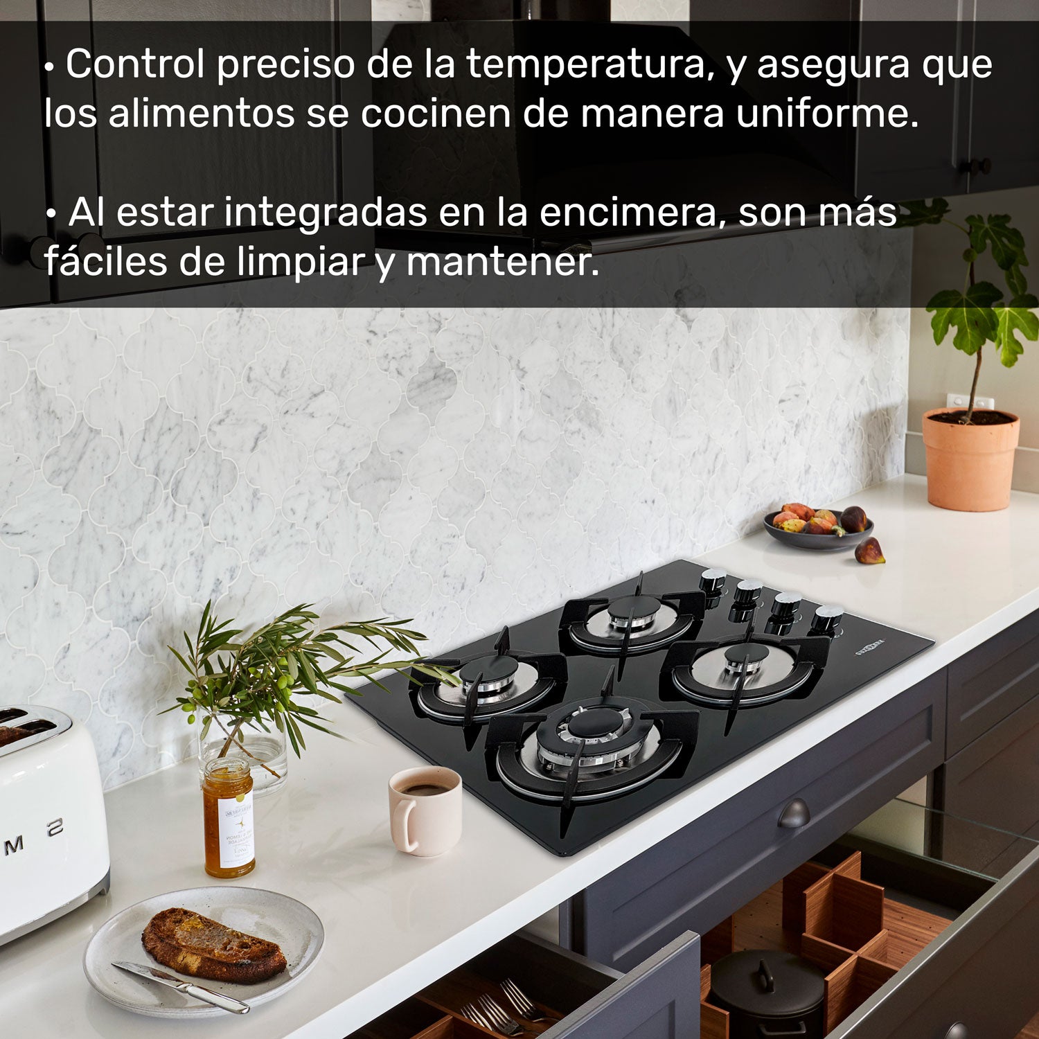 Parrilla a Gas Natural LP Empotrable Cristal Templado 4 Quemadores