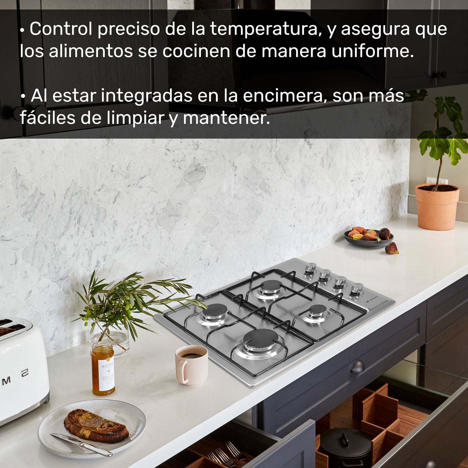 Parrilla A Gas Lp Y Natural 4 Quemadores 58.5 X 50.5 X 9 Cm