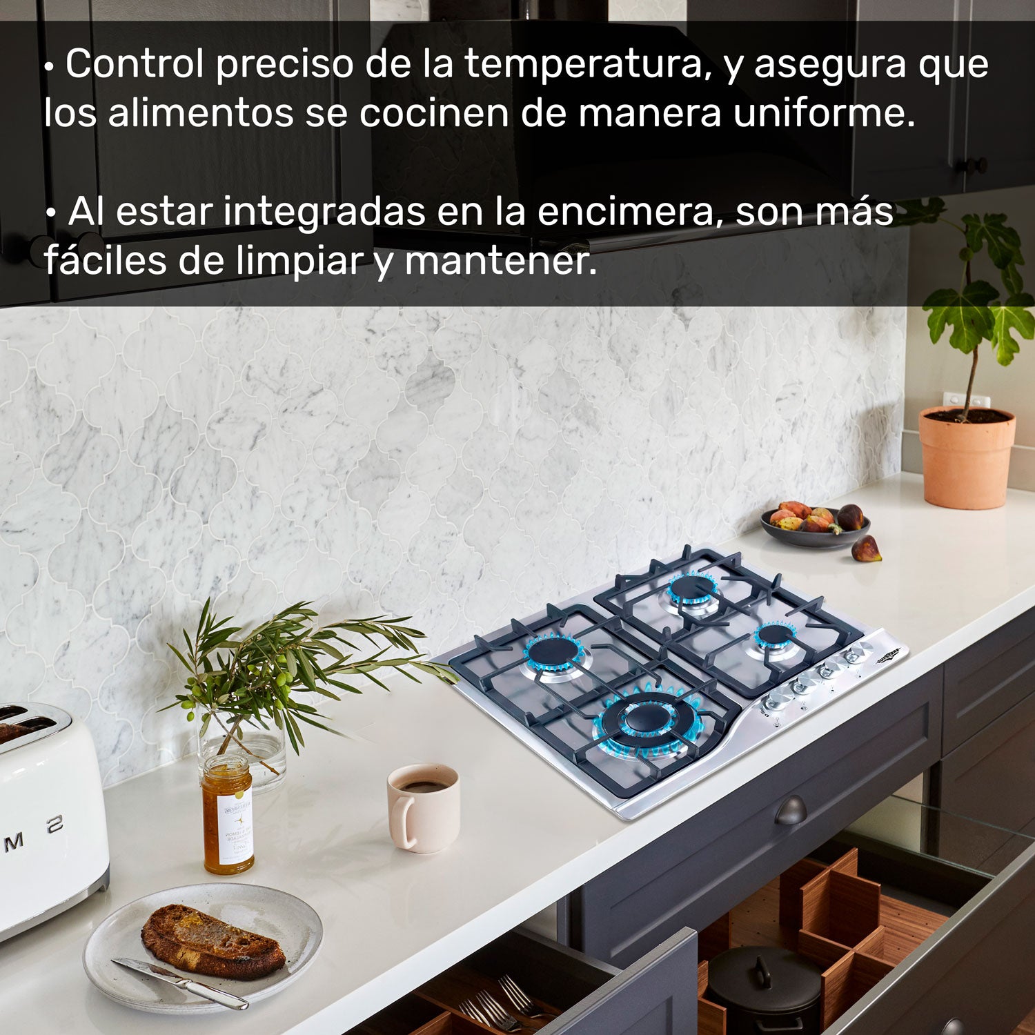 Parrilla de Gas Empotrable 4 Quemadores Acero Inoxidable