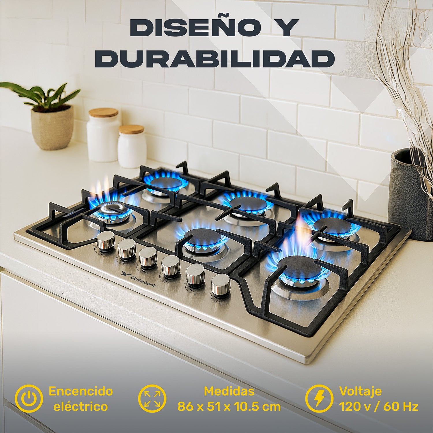 Parrilla de Gas Empotrable 6 Quemadores Acero Inoxidable