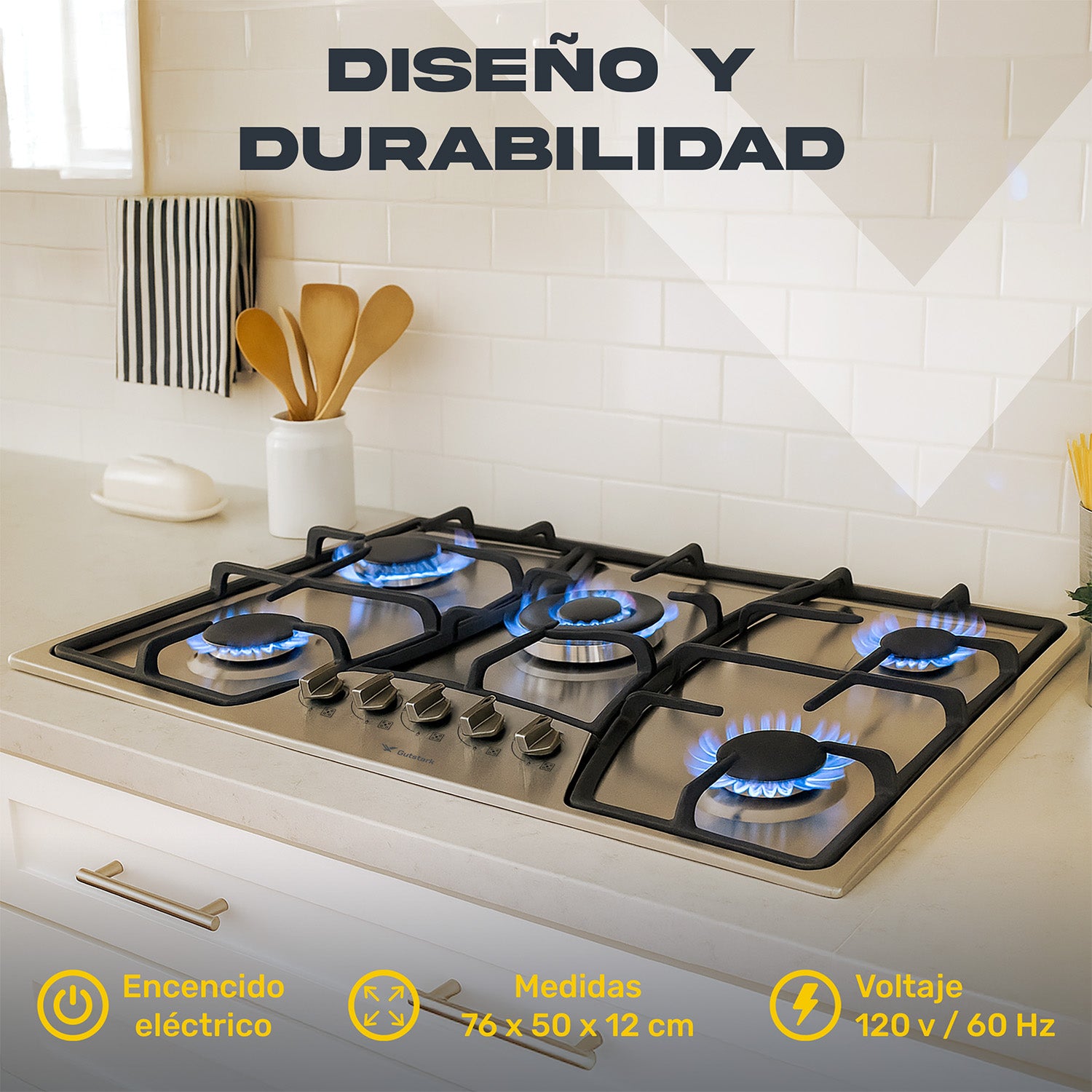 Parrilla de Gas Empotrable 5 Quemadores Acero Inoxidable