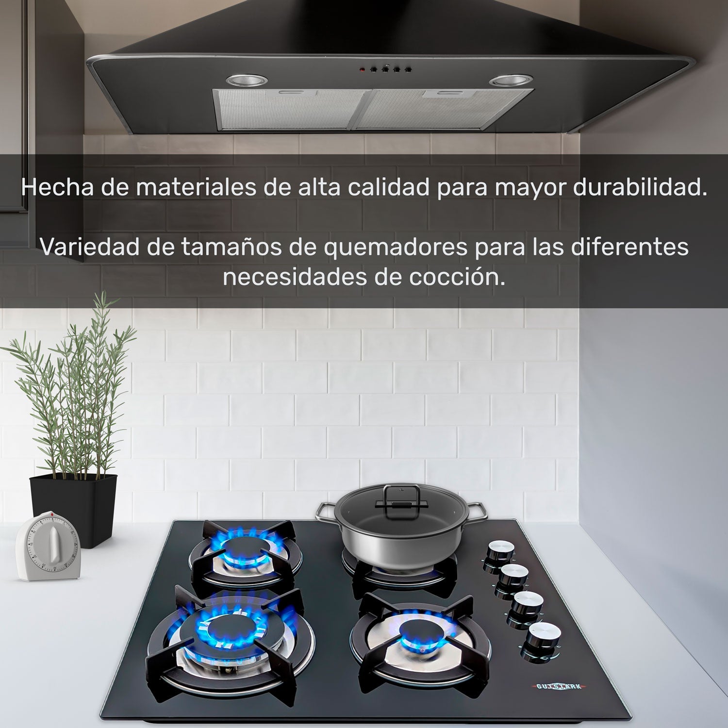 Parrilla a Gas Natural LP Empotrable Cristal Templado 4 Quemadores