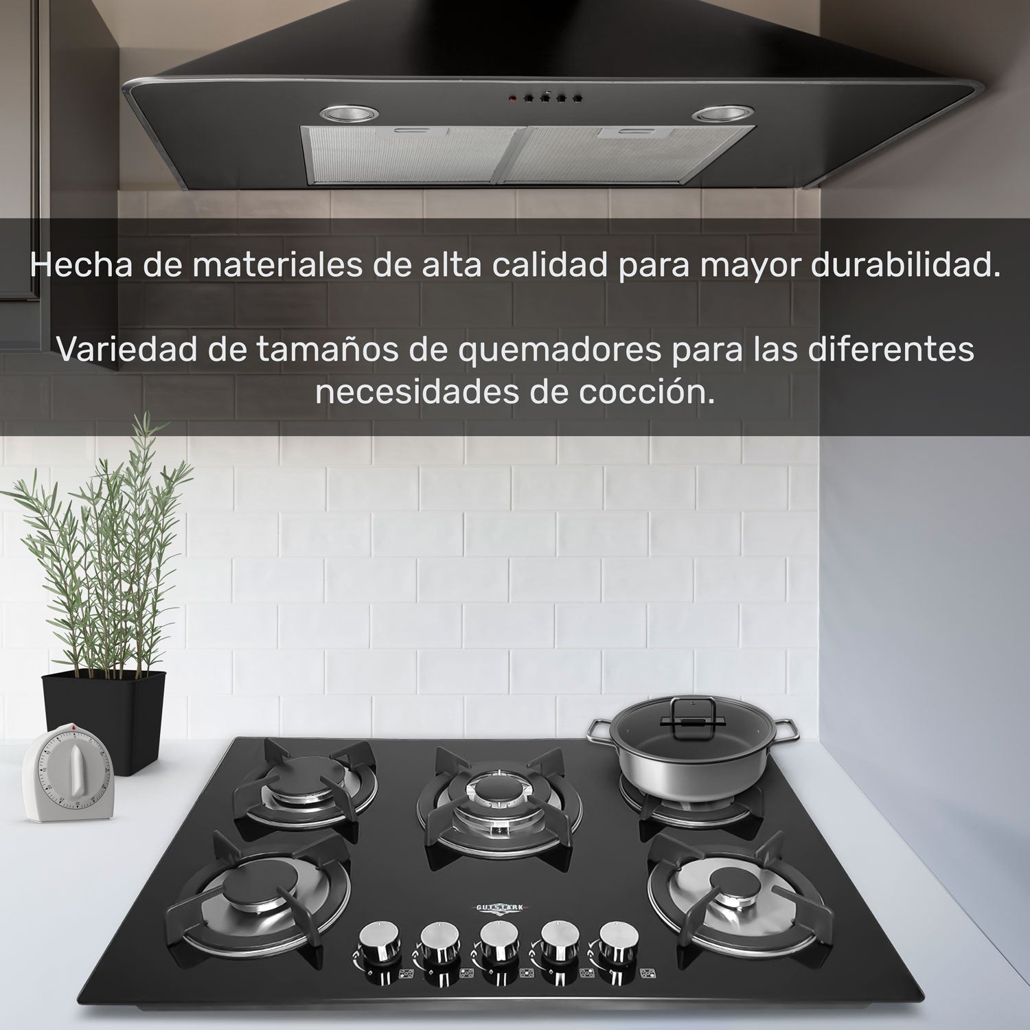 Combo Campana Extractor Silencioso Plegable + Parrilla Cristal 5 Quemadores