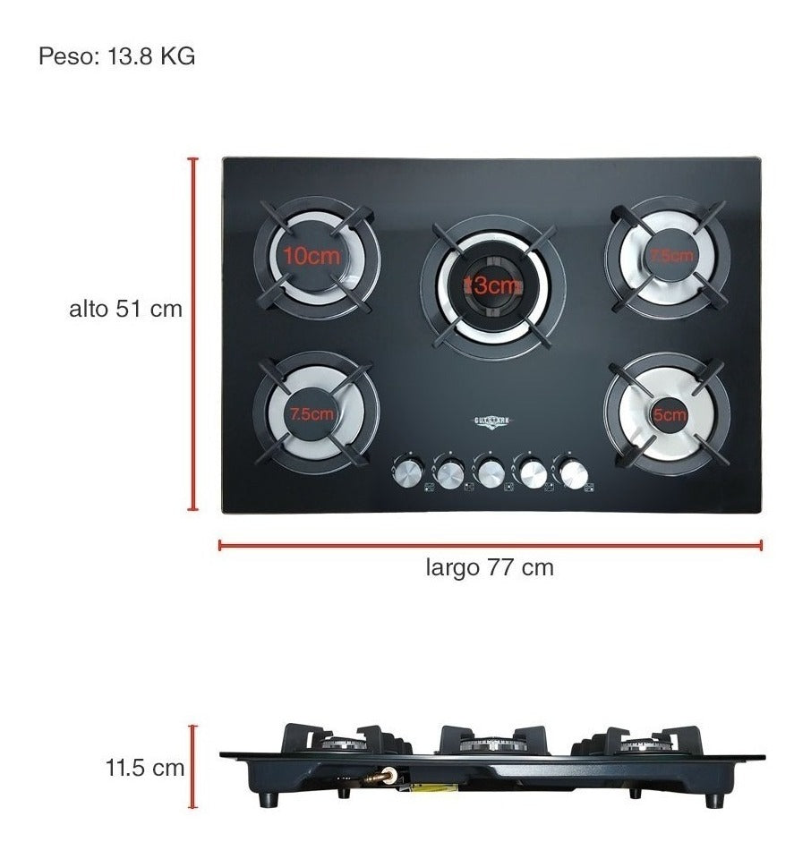Combo Campana Cristal 90cm Y Parrilla Cristal 5 Quemadores