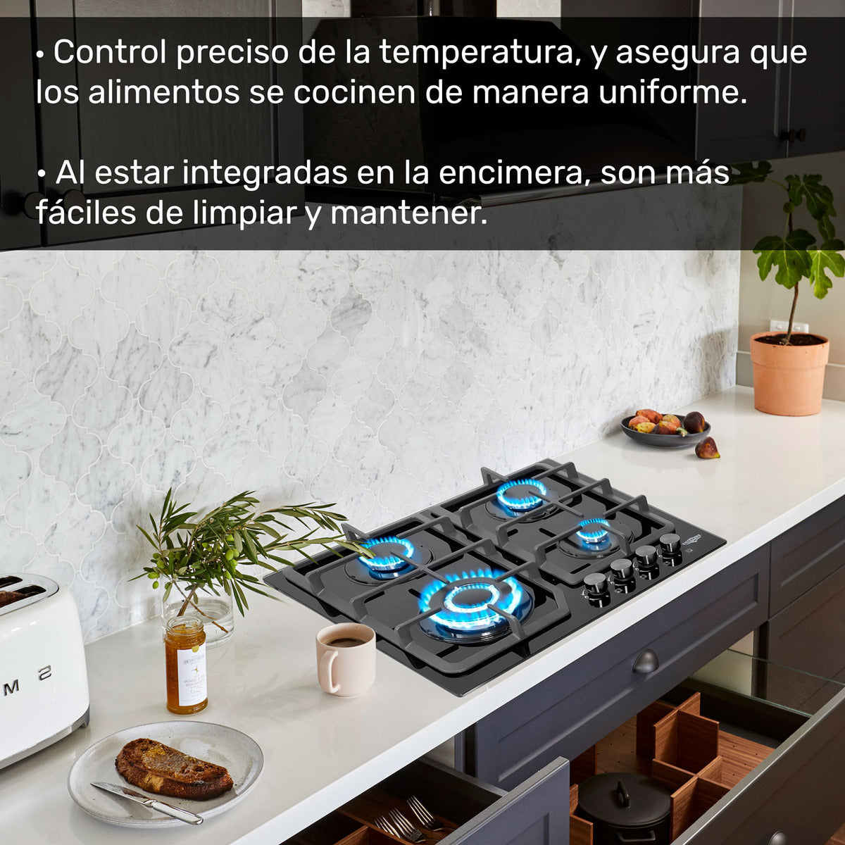 Parrilla Gas Cristal Templado 4 Quemadores Estufillas Hogar
