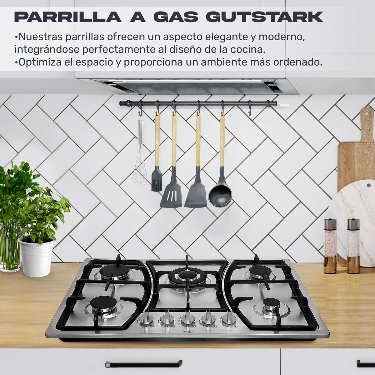 Parrilla de Gas Empotrable 5 Quemadores Acero Inoxidable