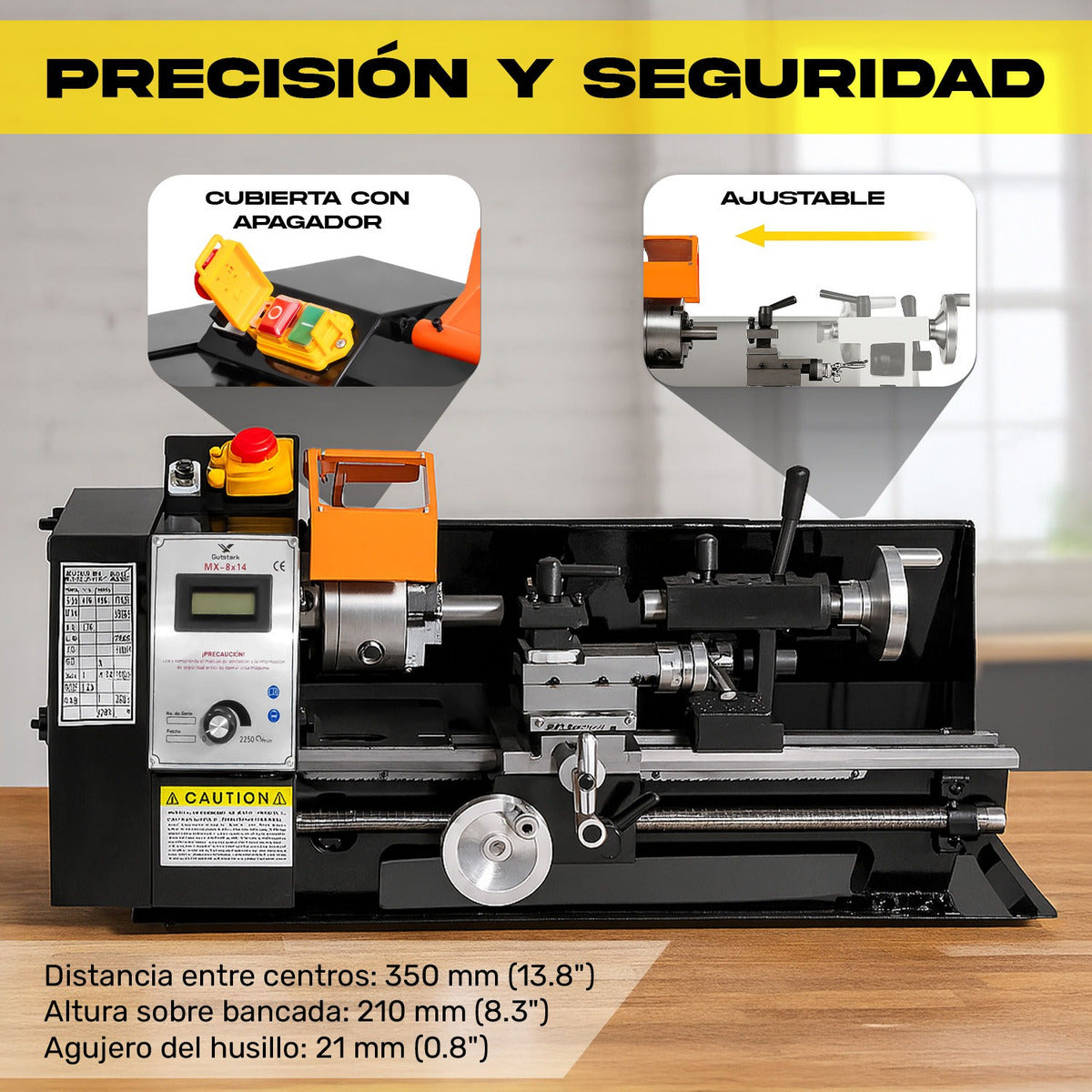 Mini Torno Metal Velocidad Variable 2250rpm 8x14 Pulgadas