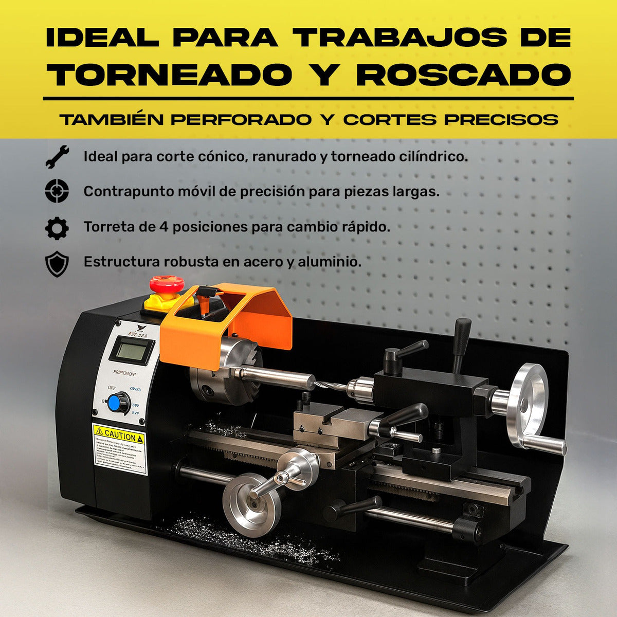 Mini Torno Metal Velocidad Variable 2250rpm 8x14 Pulgadas
