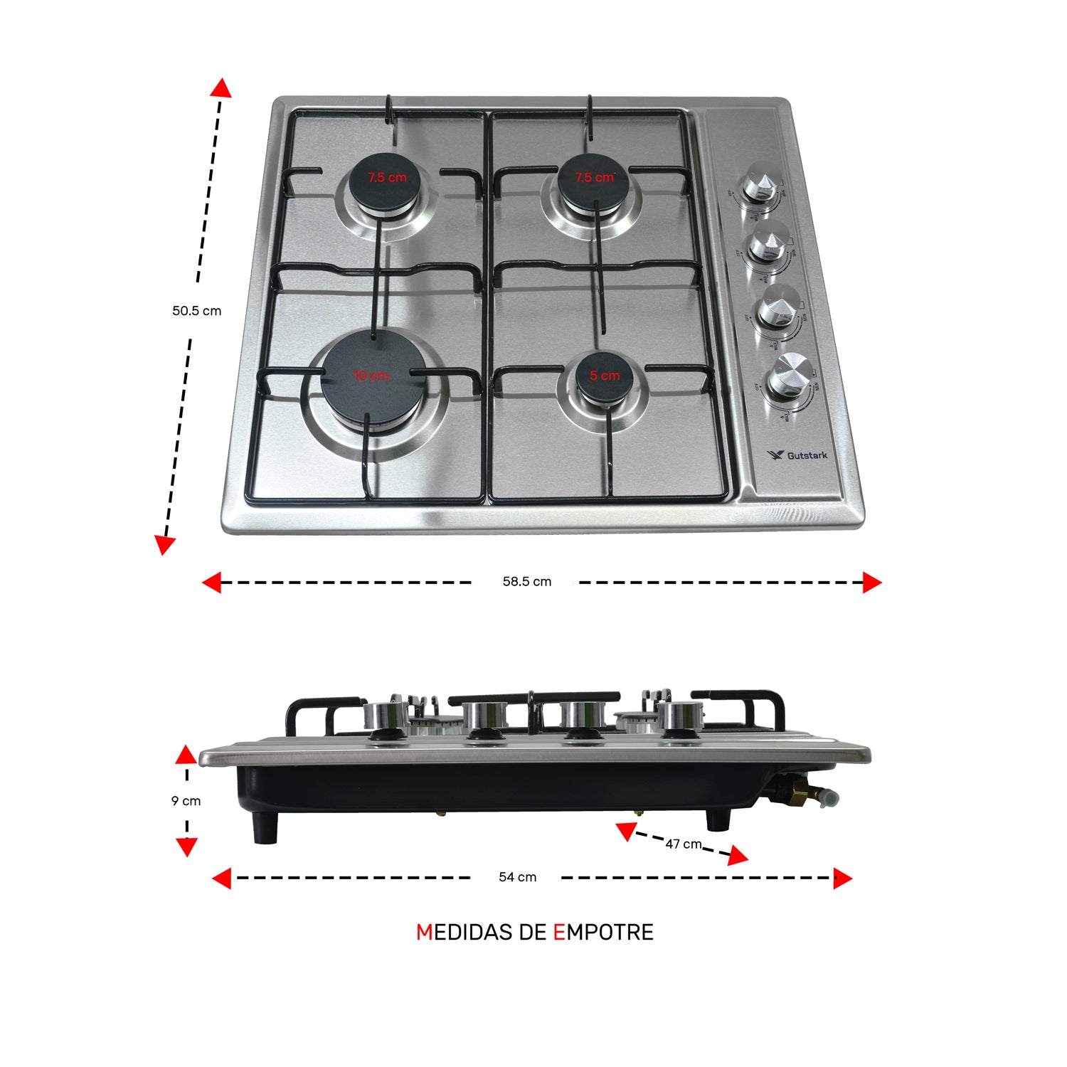 Parrilla A Gas Lp Y Natural 4 Quemadores 58.5 X 50.5 X 9 Cm